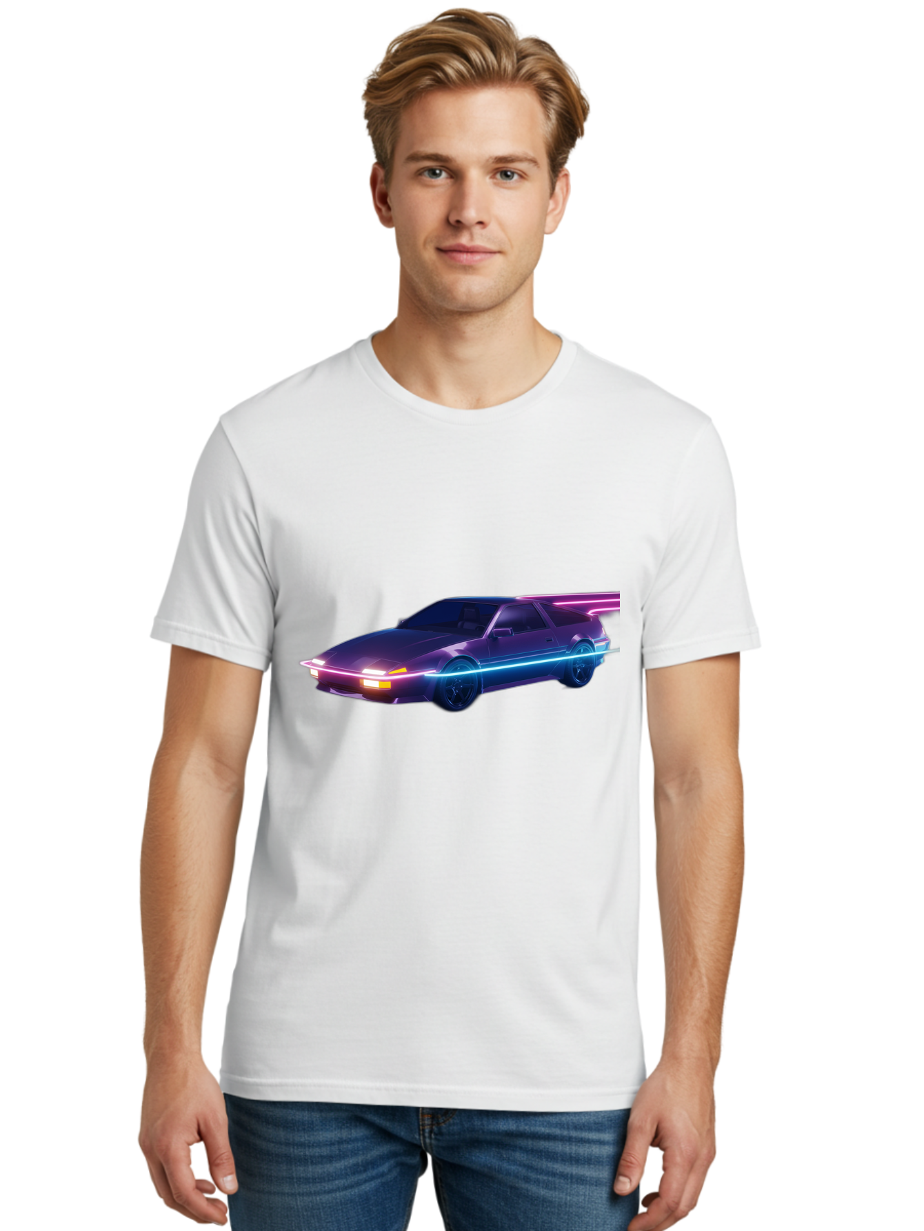 Datsun-280Z Men'S Graphic Tee, 100% Cotton, Comfortable Casual Summer Wear, Machine Washable, Sports Car, Neon Lights, Futuristic Design, Sleek Vehicle, High-Tech Car, Synthwave Aesthetic, Retro-Futurism, Glowing Accents, Modern Style Baa441