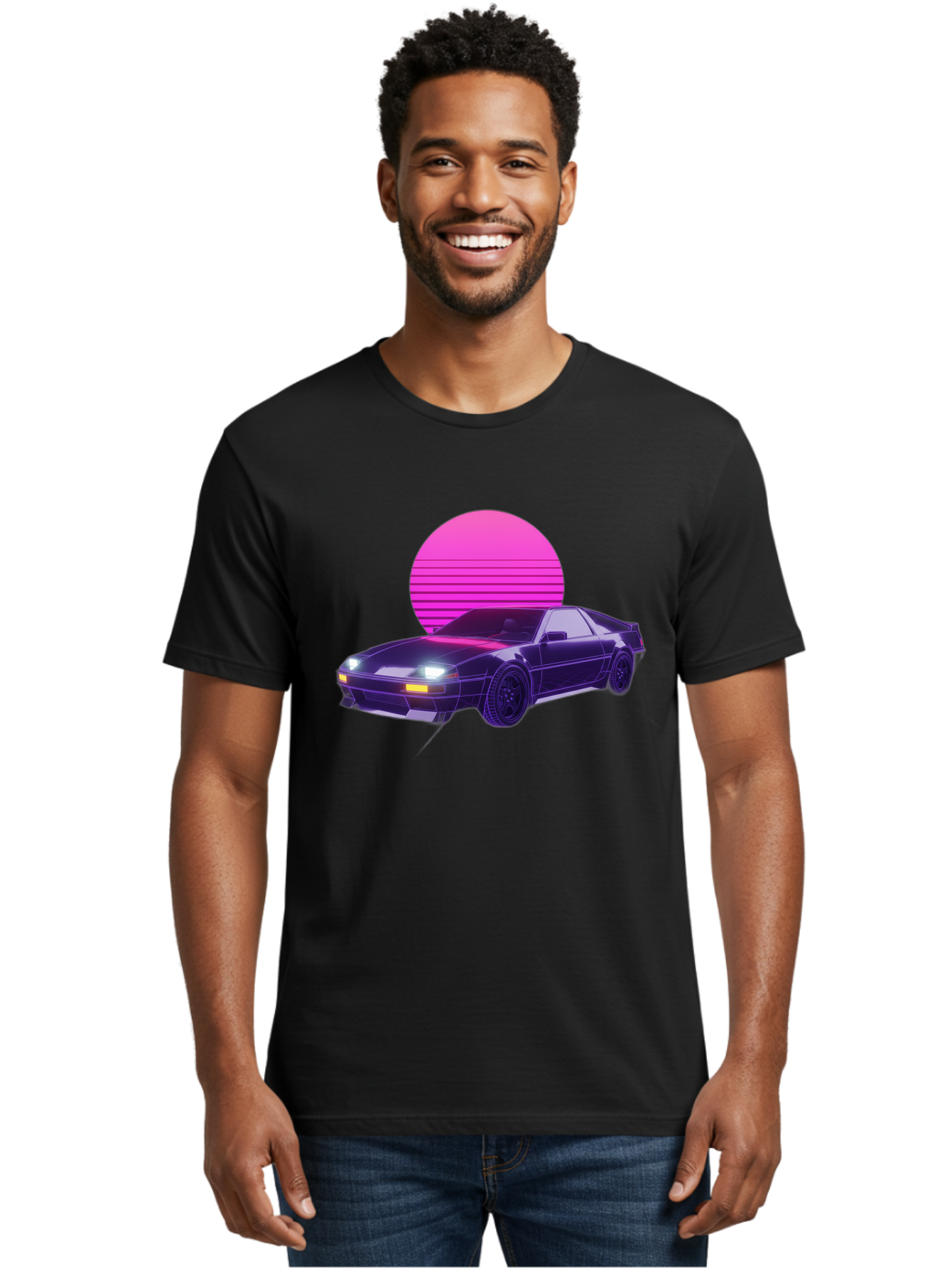 Delorean Men'S Graphic Tee, 100% Cotton, Comfortable Casual Summer Wear, Machine Washable, Delorean Dmc-12 Car, Retro Futuristic Design, Neon Lights, Synthwave Style, Vaporwave Aesthetic, Futuristic Vehicle, Sports Car Baa445