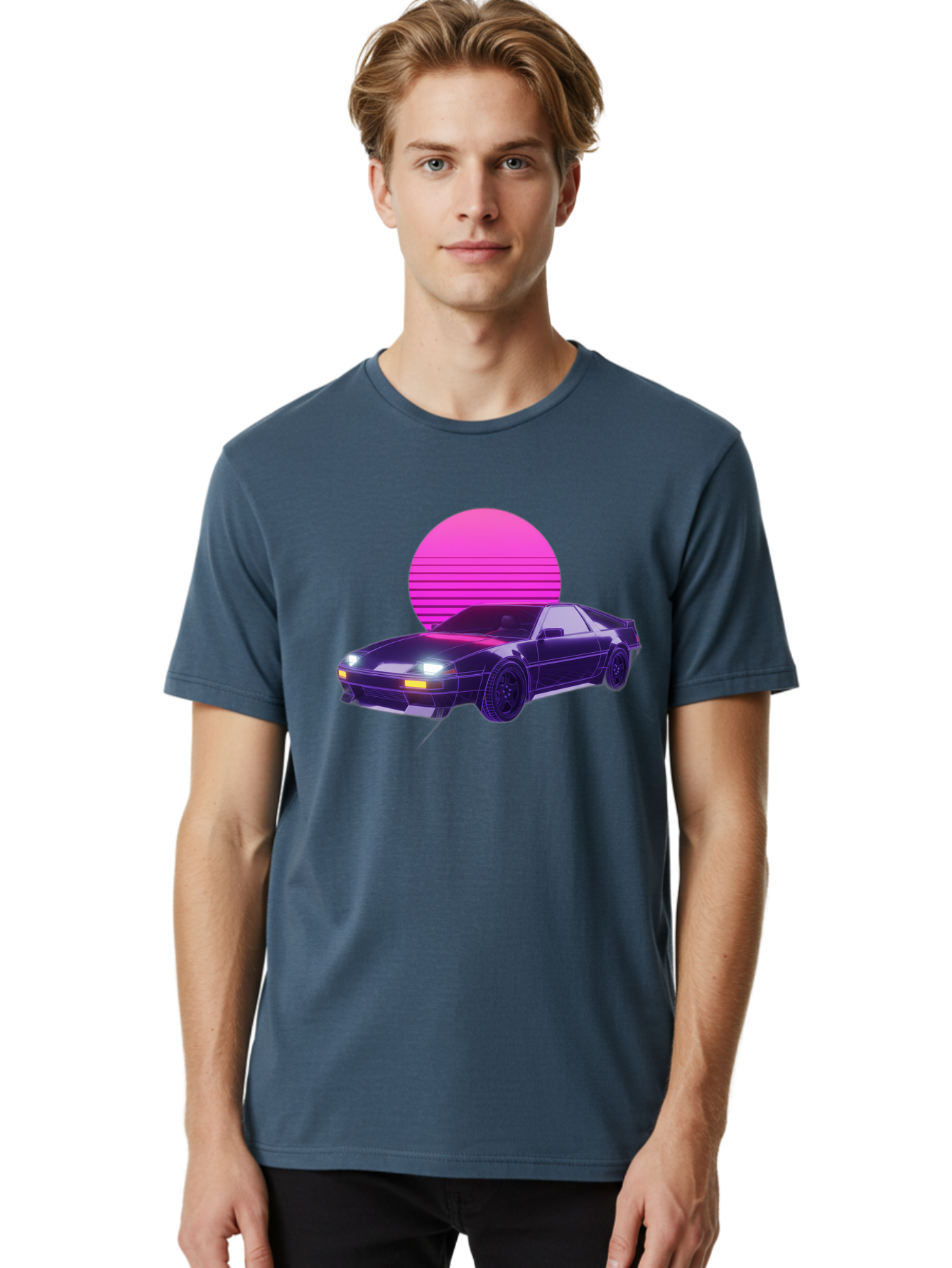 Delorean Men'S Graphic Tee, 100% Cotton, Comfortable Casual Summer Wear, Machine Washable, Delorean Dmc-12 Car, Retro Futuristic Design, Neon Lights, Synthwave Style, Vaporwave Aesthetic, Futuristic Vehicle, Sports Car Baa445
