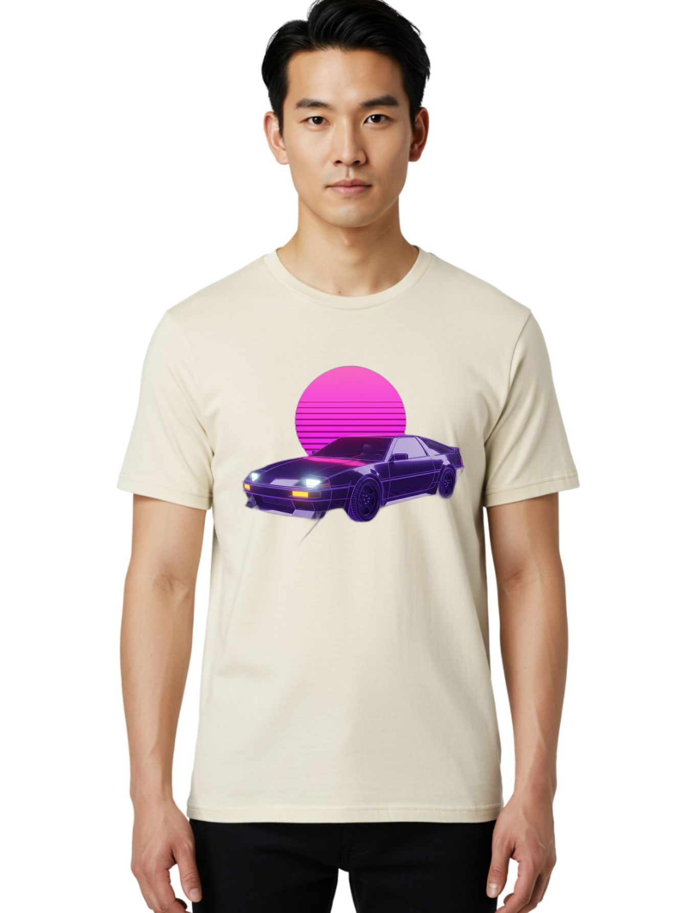 Delorean Men'S Graphic Tee, 100% Cotton, Comfortable Casual Summer Wear, Machine Washable, Delorean Dmc-12 Car, Retro Futuristic Design, Neon Lights, Synthwave Style, Vaporwave Aesthetic, Futuristic Vehicle, Sports Car Baa445