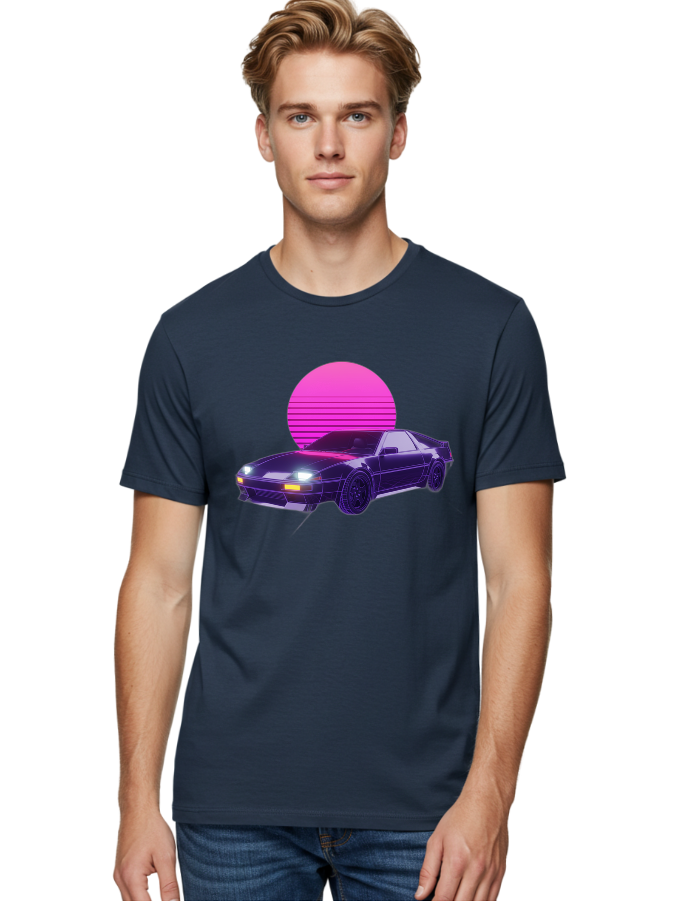 Delorean Men'S Graphic Tee, 100% Cotton, Comfortable Casual Summer Wear, Machine Washable, Delorean Dmc-12 Car, Retro Futuristic Design, Neon Lights, Synthwave Style, Vaporwave Aesthetic, Futuristic Vehicle, Sports Car Baa445
