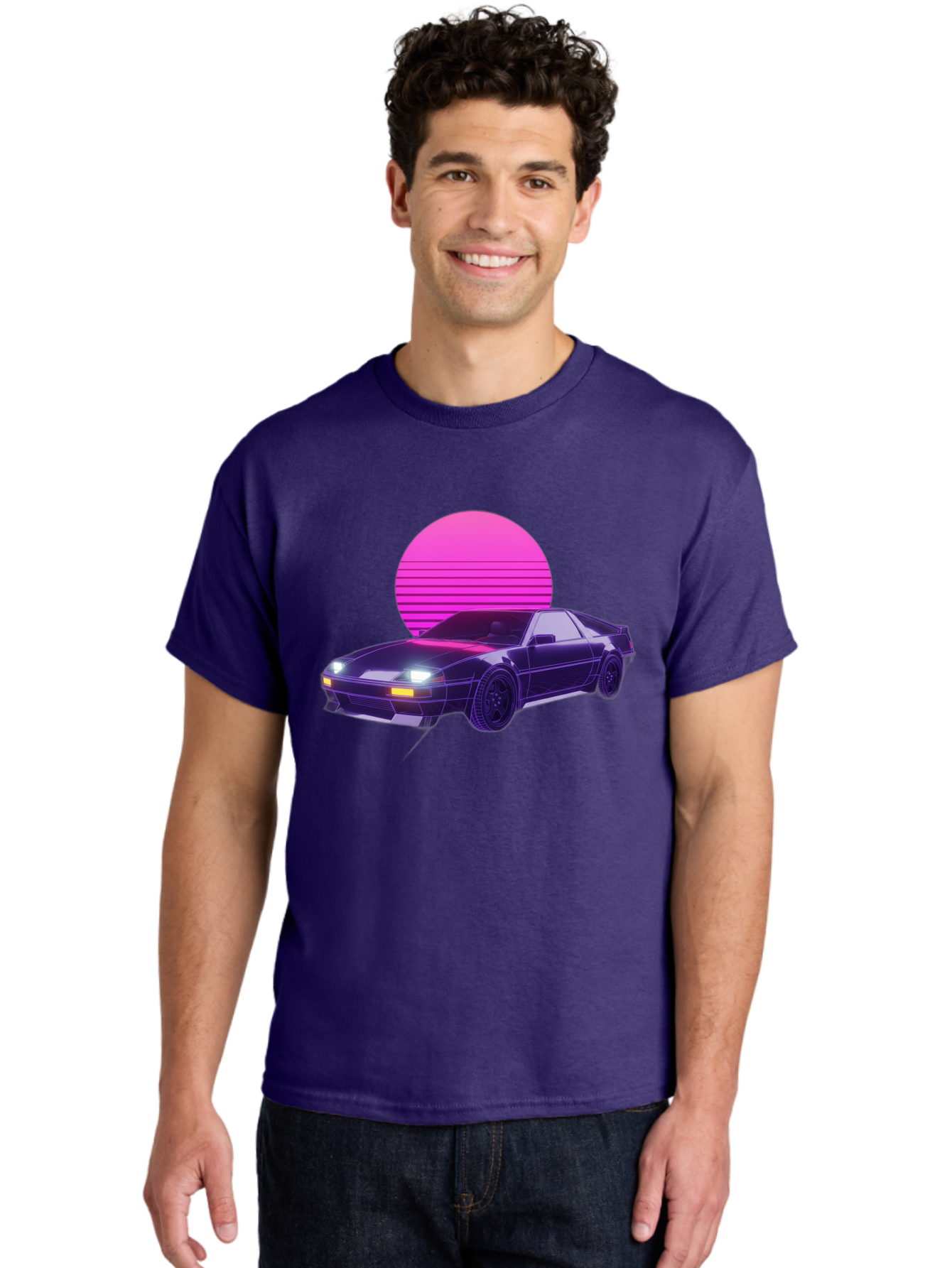 Delorean Men'S Graphic Tee, 100% Cotton, Comfortable Casual Summer Wear, Machine Washable, Delorean Dmc-12 Car, Retro Futuristic Design, Neon Lights, Synthwave Style, Vaporwave Aesthetic, Futuristic Vehicle, Sports Car Baa445
