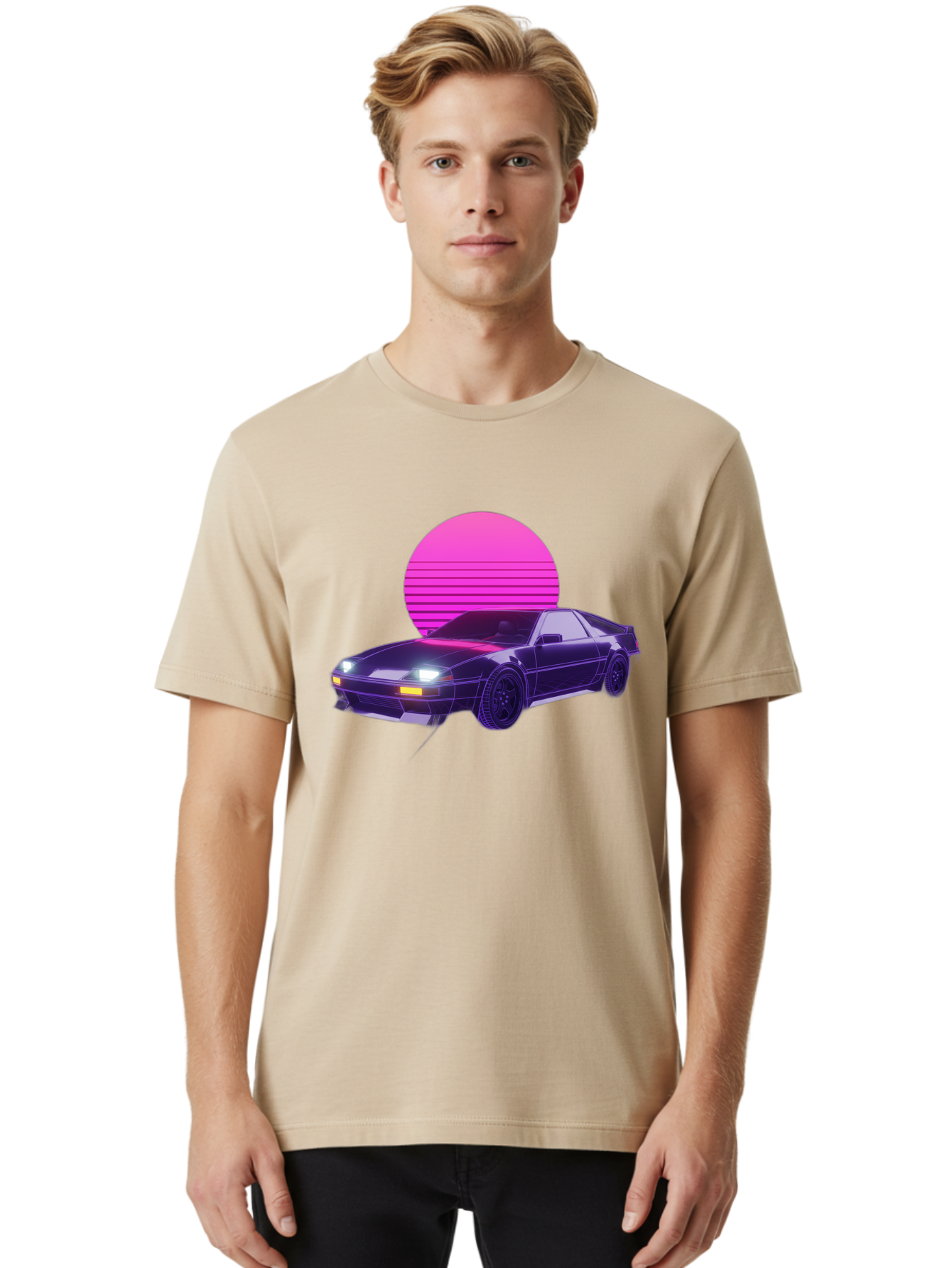 Delorean Men'S Graphic Tee, 100% Cotton, Comfortable Casual Summer Wear, Machine Washable, Delorean Dmc-12 Car, Retro Futuristic Design, Neon Lights, Synthwave Style, Vaporwave Aesthetic, Futuristic Vehicle, Sports Car Baa445