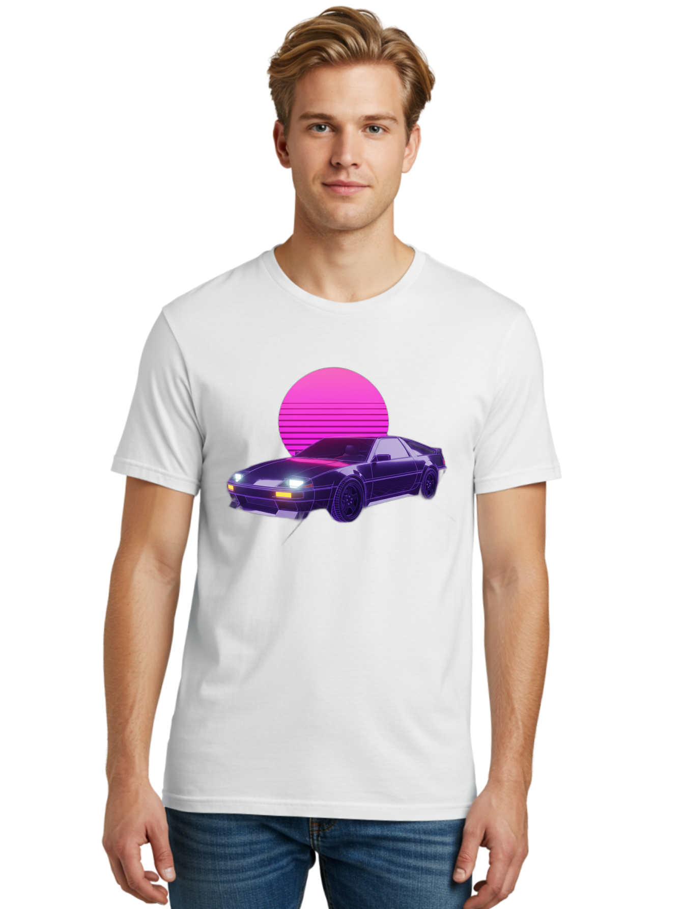 Delorean Men'S Graphic Tee, 100% Cotton, Comfortable Casual Summer Wear, Machine Washable, Delorean Dmc-12 Car, Retro Futuristic Design, Neon Lights, Synthwave Style, Vaporwave Aesthetic, Futuristic Vehicle, Sports Car Baa445
