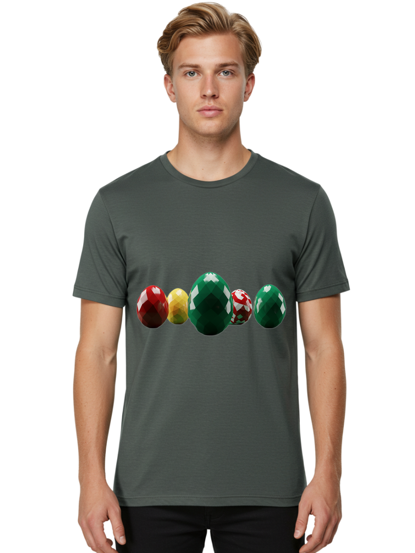 Diamond-Easter-Eggs Men'S Graphic Tee, 100% Cotton, Comfortable Casual Summer Wear, Machine Washable, Diamond Eggs, Easter Eggs, Jewelry Eggs, Colorful Eggs, Faceted Eggs, Decorative Eggs, Shiny Eggs, Gemstone Eggs Baa448
