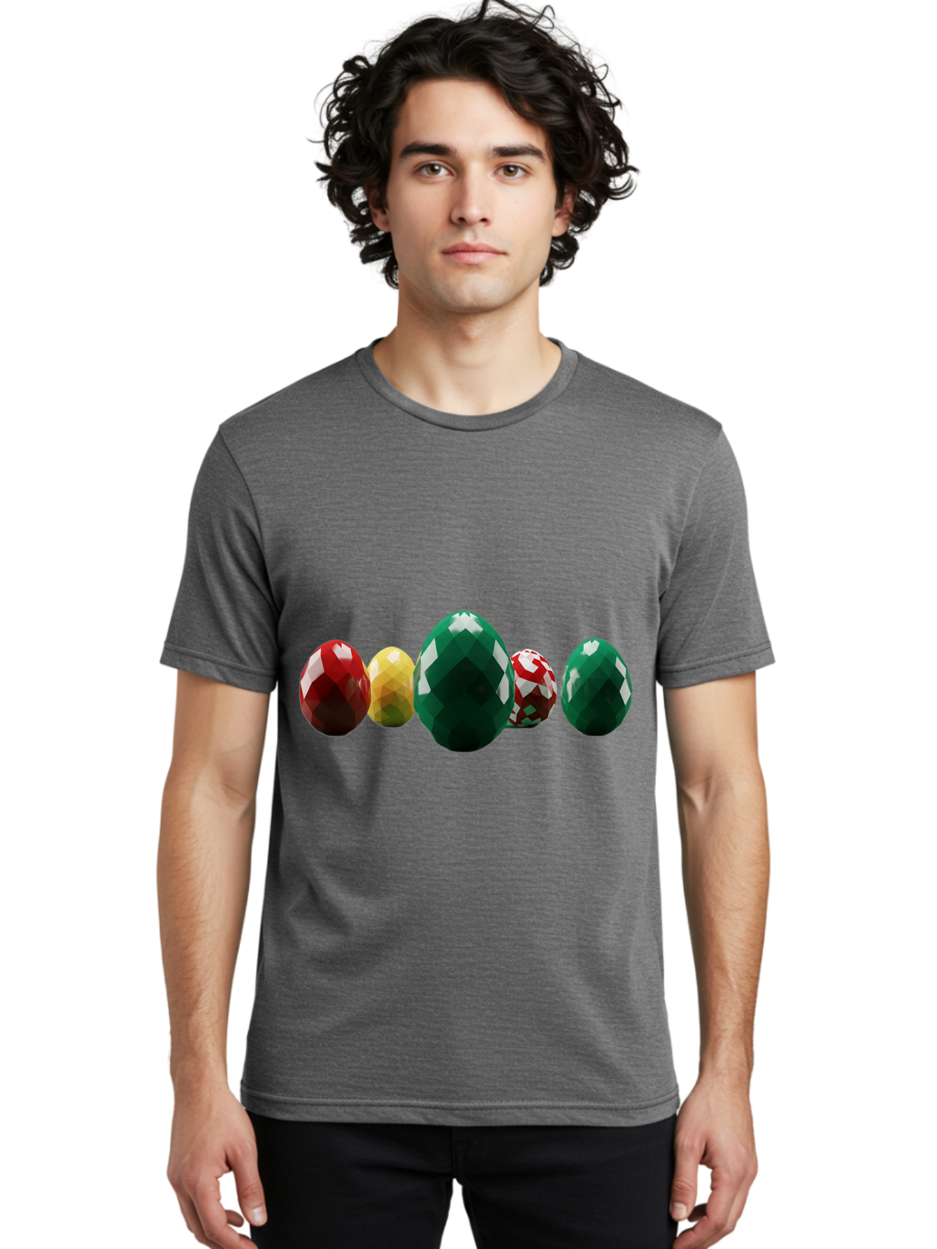 Diamond-Easter-Eggs Men'S Graphic Tee, 100% Cotton, Comfortable Casual Summer Wear, Machine Washable, Diamond Eggs, Easter Eggs, Jewelry Eggs, Colorful Eggs, Faceted Eggs, Decorative Eggs, Shiny Eggs, Gemstone Eggs Baa448
