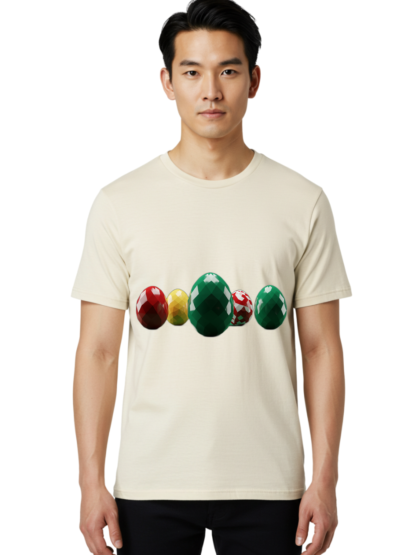 Diamond-Easter-Eggs Men'S Graphic Tee, 100% Cotton, Comfortable Casual Summer Wear, Machine Washable, Diamond Eggs, Easter Eggs, Jewelry Eggs, Colorful Eggs, Faceted Eggs, Decorative Eggs, Shiny Eggs, Gemstone Eggs Baa448