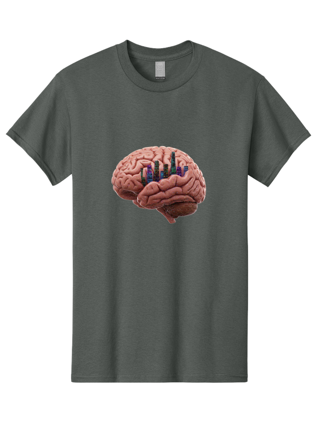 Digital-Brain Men'S Graphic Tee, 100% Cotton, Comfortable Casual Summer Wear, Machine Washable, Human Brain, 3D Barcode, Cognitive Function, Digital Representation, Neuroscience, Technology Integration, Data Encoding, Innovative Concept, Baa449