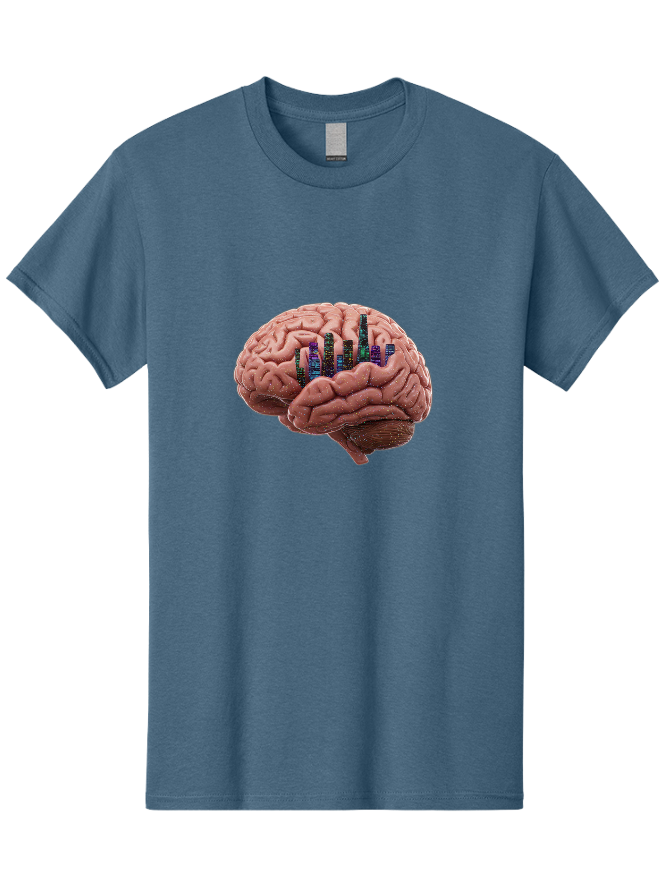 Digital-Brain Men'S Graphic Tee, 100% Cotton, Comfortable Casual Summer Wear, Machine Washable, Human Brain, 3D Barcode, Cognitive Function, Digital Representation, Neuroscience, Technology Integration, Data Encoding, Innovative Concept, Baa449