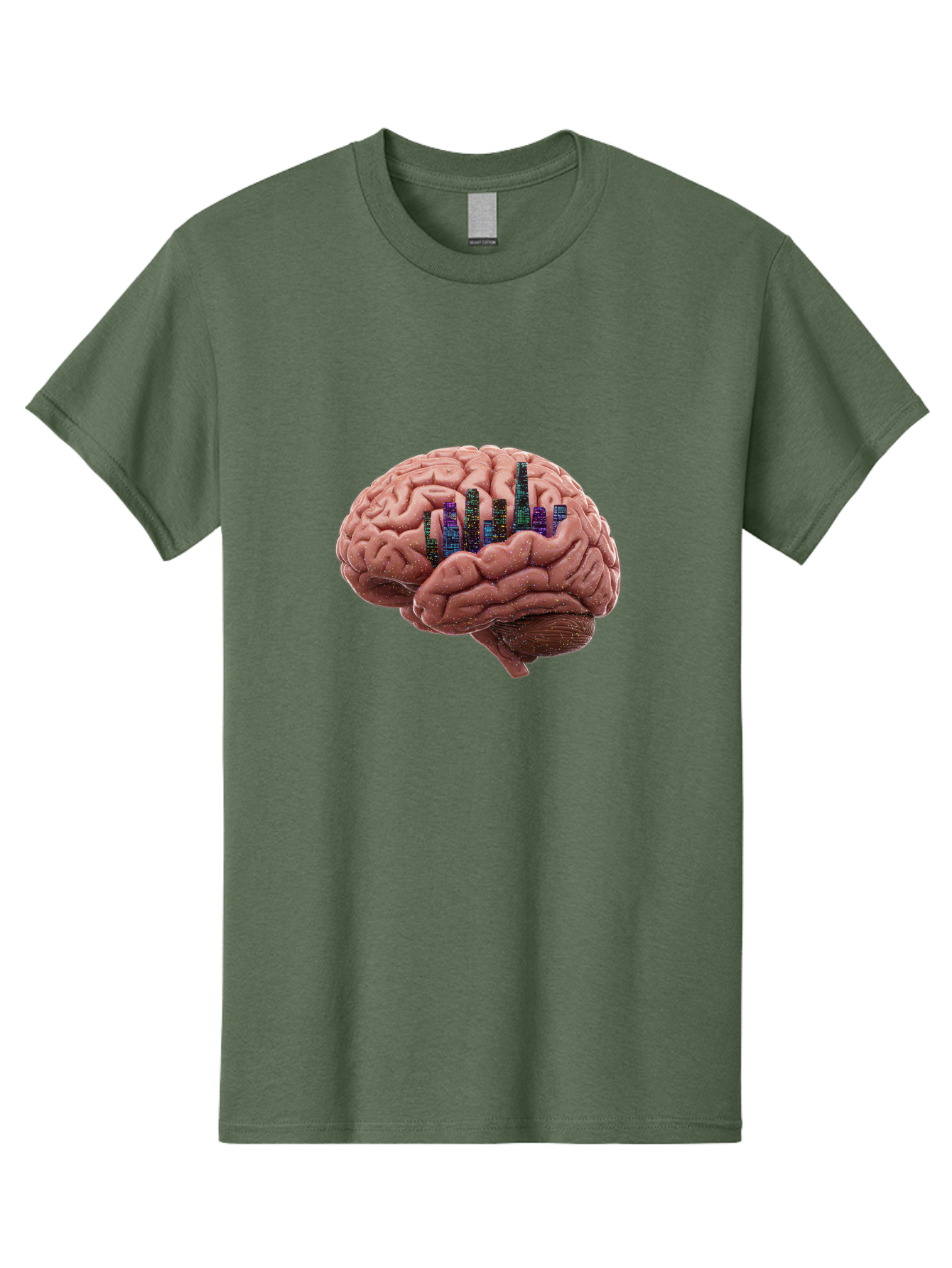 Digital-Brain Men'S Graphic Tee, 100% Cotton, Comfortable Casual Summer Wear, Machine Washable, Human Brain, 3D Barcode, Cognitive Function, Digital Representation, Neuroscience, Technology Integration, Data Encoding, Innovative Concept, Baa449