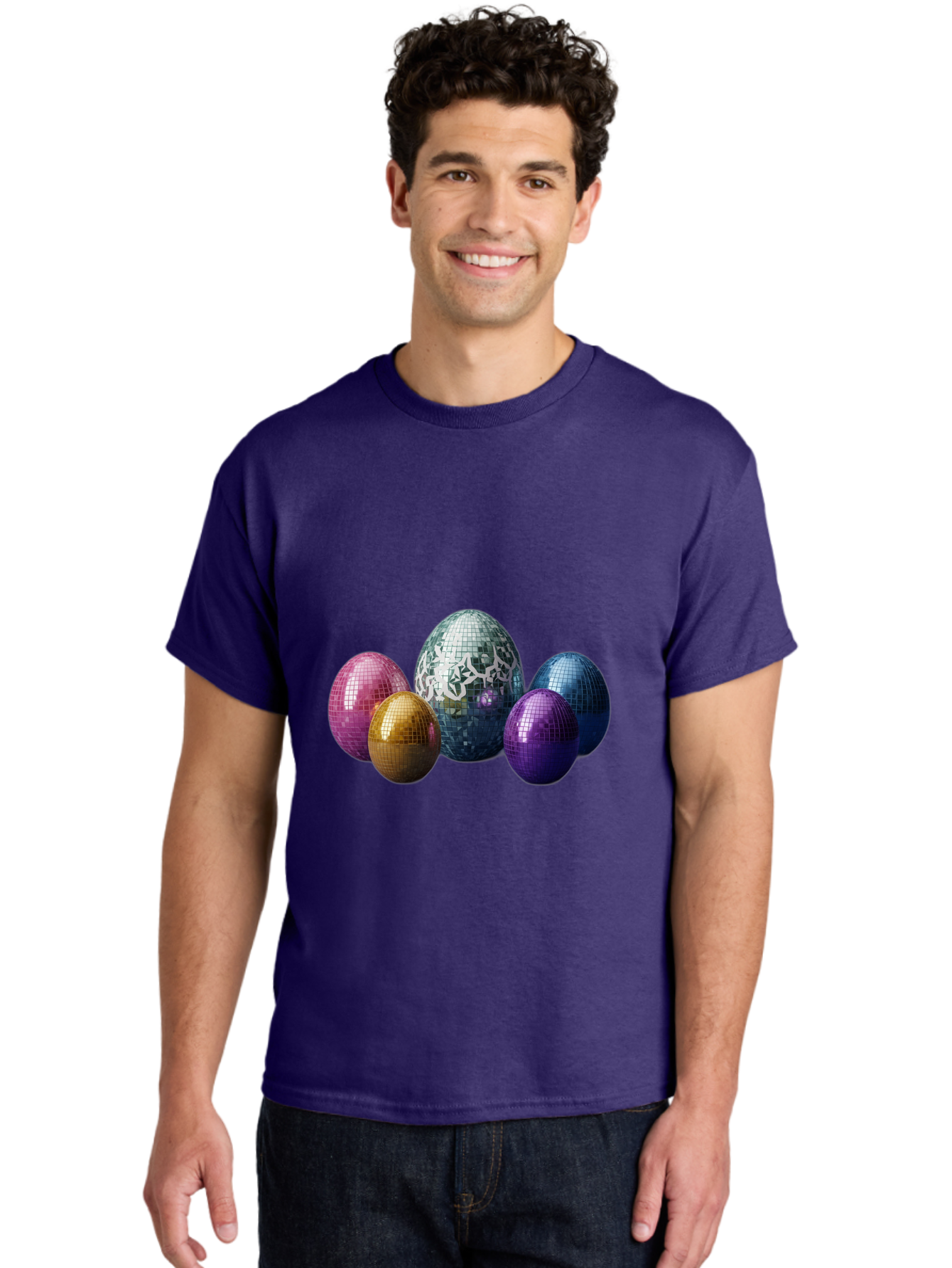Disco-Eggs Men'S Graphic Tee, 100% Cotton, Comfortable Casual Summer Wear, Machine Washable, Disco Eggs, Mirrored Eggs, Colorful Eggs, Easter Eggs, Shiny Eggs, Festive Decoration, Party Accessories, Reflective Surfaces, Vibrant Colors, Baa452
