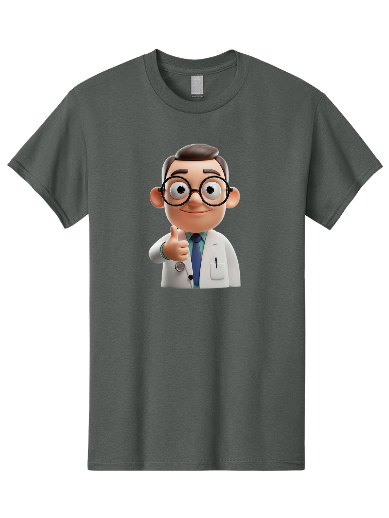 Doctor-1 Men'S Graphic Tee, 100% Cotton, Comfortable Casual Summer Wear, Machine Washable, 3D Cartoon Doctor, Thumbs Up Gesture, Eyeglasses, White Lab Coat, Blue Tie, Stethoscope, Confident Expression, Friendly Demeanor, Medical Professional, Baa455