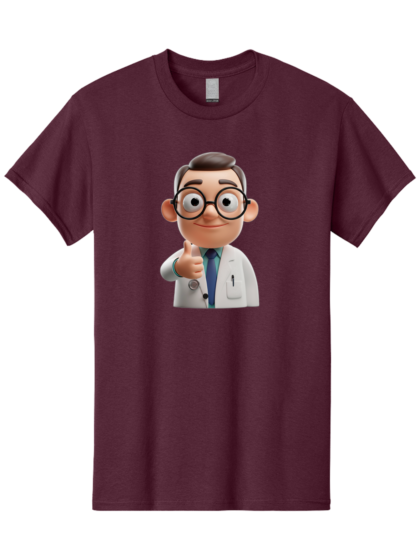 Doctor-1 Men'S Graphic Tee, 100% Cotton, Comfortable Casual Summer Wear, Machine Washable, 3D Cartoon Doctor, Thumbs Up Gesture, Eyeglasses, White Lab Coat, Blue Tie, Stethoscope, Confident Expression, Friendly Demeanor, Medical Professional, Baa455