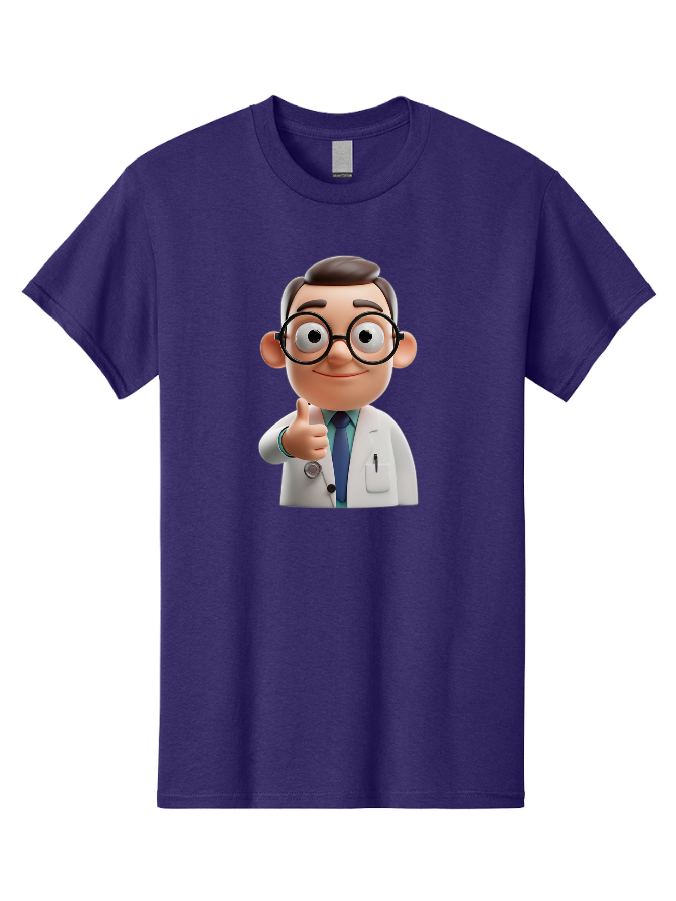 Doctor-1 Men'S Graphic Tee, 100% Cotton, Comfortable Casual Summer Wear, Machine Washable, 3D Cartoon Doctor, Thumbs Up Gesture, Eyeglasses, White Lab Coat, Blue Tie, Stethoscope, Confident Expression, Friendly Demeanor, Medical Professional, Baa455