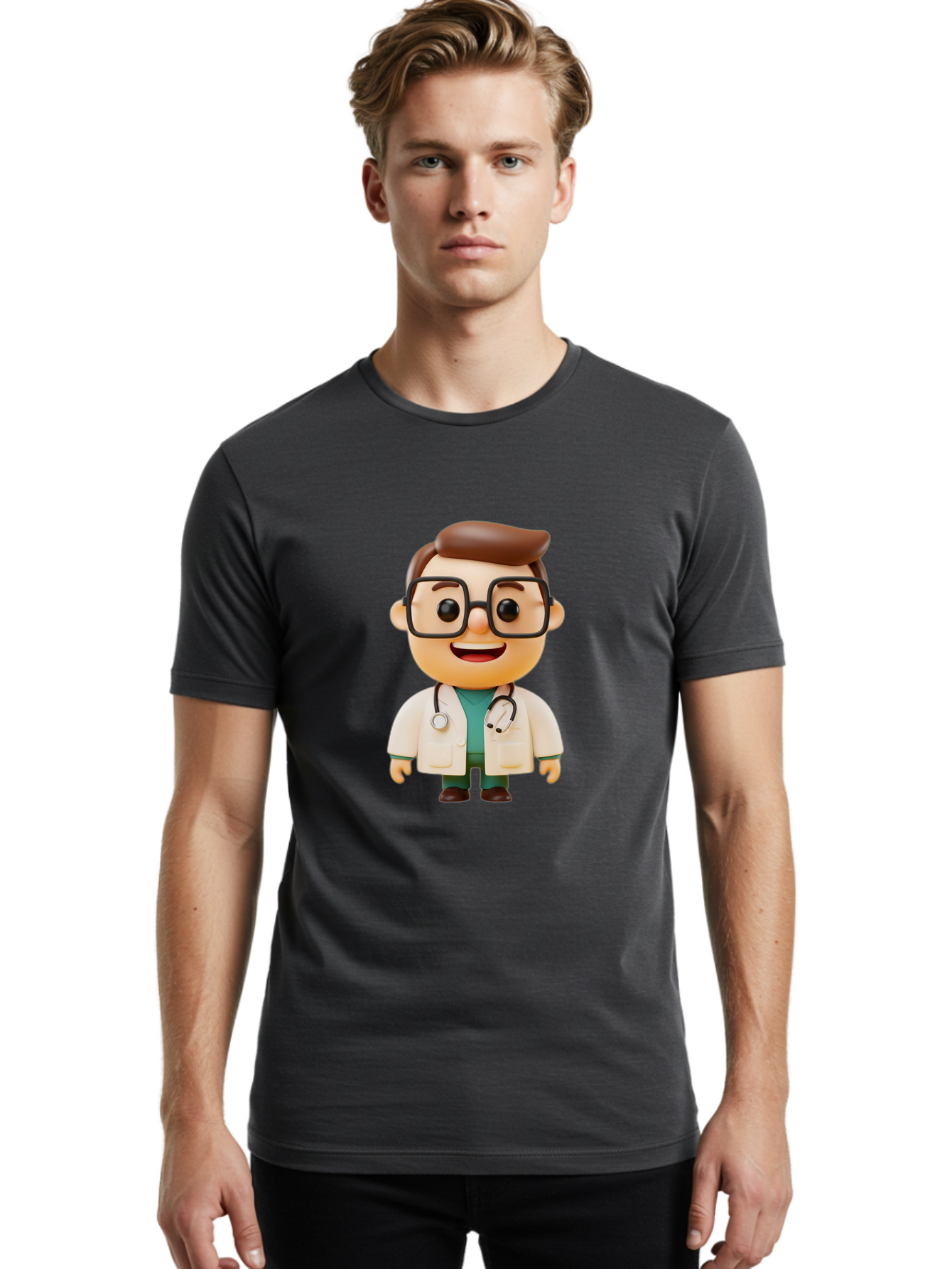 Doctor-2 Men'S Graphic Tee, 100% Cotton, Comfortable Casual Summer Wear, Machine Washable, Cartoon Doctor, Medical Professional, Health Care, Stethoscope, Lab Coat, Glasses, Friendly Smile, Medical Care, Healthcare Worker, Doctor Illustration Baa456