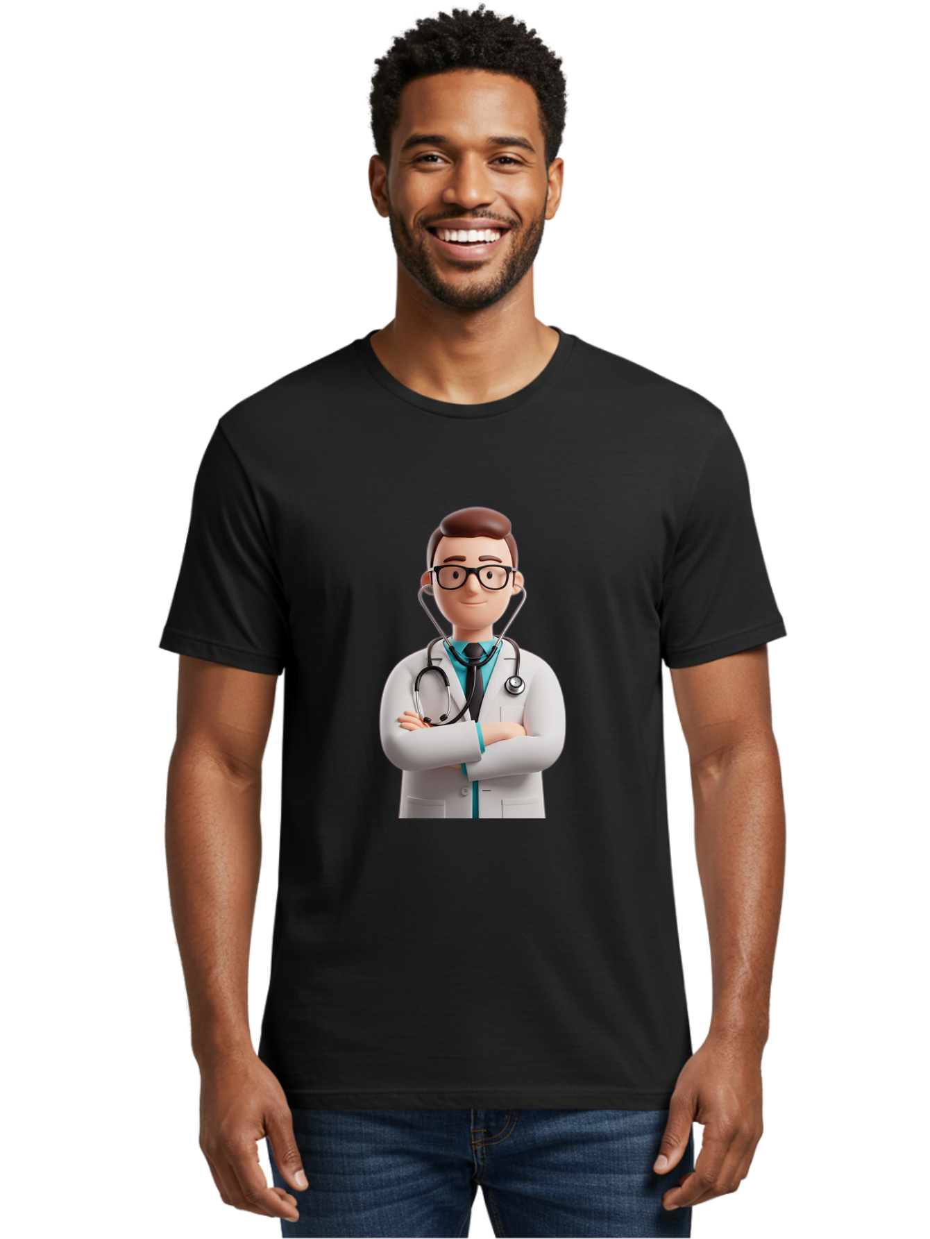 Doctor-3 Men'S Graphic Tee, 100% Cotton, Comfortable Casual Summer Wear, Machine Washable, Cartoon Doctor, Medical Professional, Stethoscope Around Neck, White Lab Coat, Confident Pose, Medical Care, Healthcare Provider, Friendly Smile, Baa457