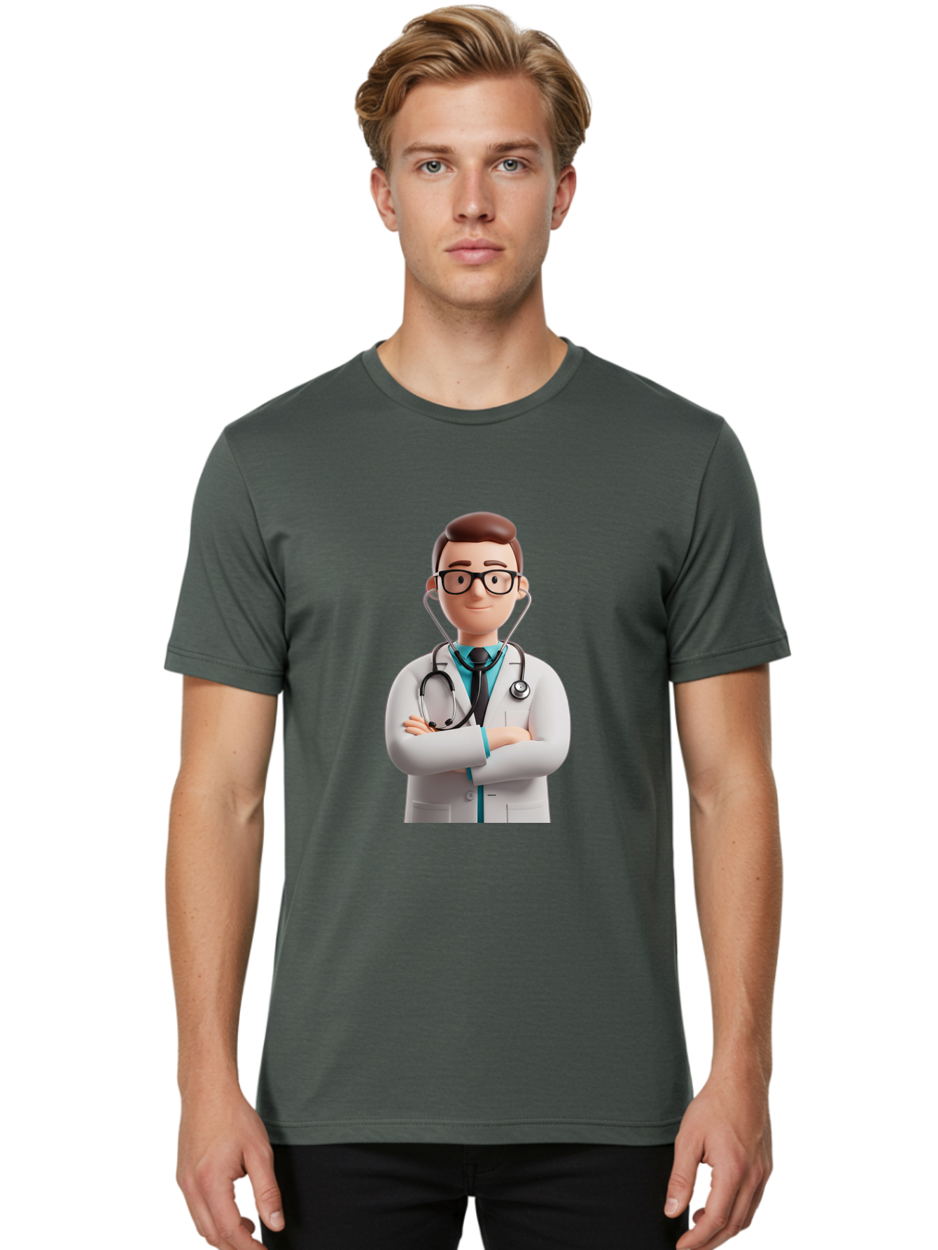 Doctor-3 Men'S Graphic Tee, 100% Cotton, Comfortable Casual Summer Wear, Machine Washable, Cartoon Doctor, Medical Professional, Stethoscope Around Neck, White Lab Coat, Confident Pose, Medical Care, Healthcare Provider, Friendly Smile, Baa457