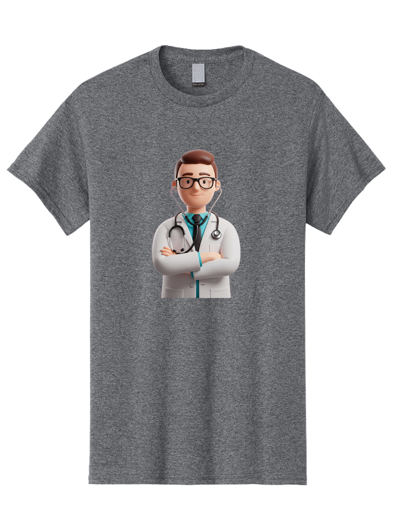 Doctor-3 Men'S Graphic Tee, 100% Cotton, Comfortable Casual Summer Wear, Machine Washable, Cartoon Doctor, Medical Professional, Stethoscope Around Neck, White Lab Coat, Confident Pose, Medical Care, Healthcare Provider, Friendly Smile, Baa457