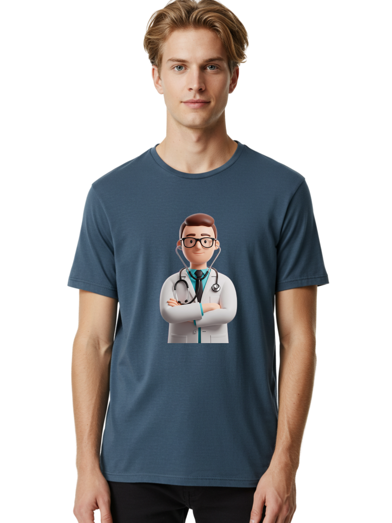 Doctor-3 Men'S Graphic Tee, 100% Cotton, Comfortable Casual Summer Wear, Machine Washable, Cartoon Doctor, Medical Professional, Stethoscope Around Neck, White Lab Coat, Confident Pose, Medical Care, Healthcare Provider, Friendly Smile, Baa457