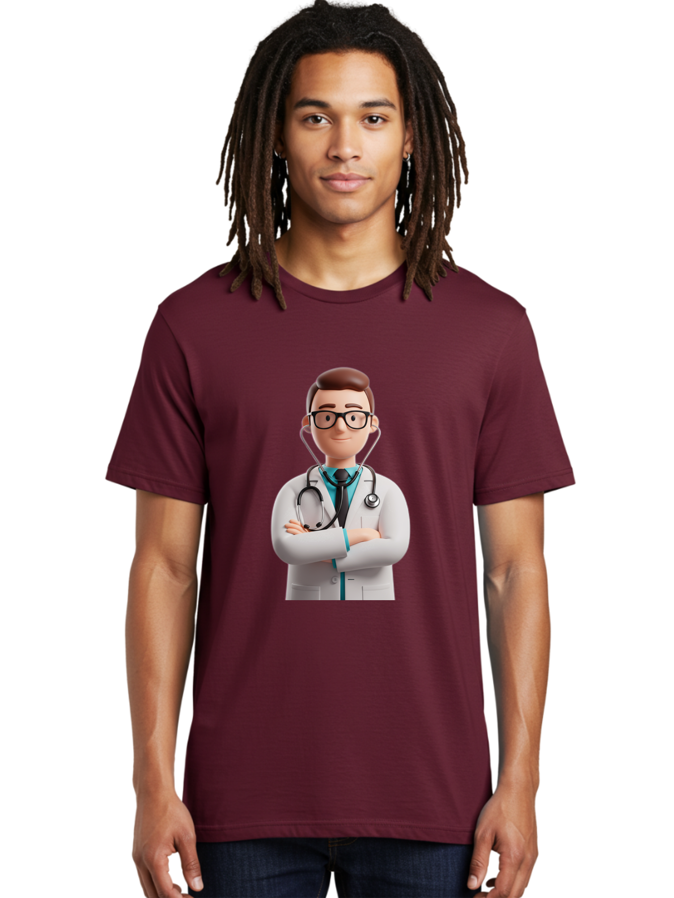 Doctor-3 Men'S Graphic Tee, 100% Cotton, Comfortable Casual Summer Wear, Machine Washable, Cartoon Doctor, Medical Professional, Stethoscope Around Neck, White Lab Coat, Confident Pose, Medical Care, Healthcare Provider, Friendly Smile, Baa457
