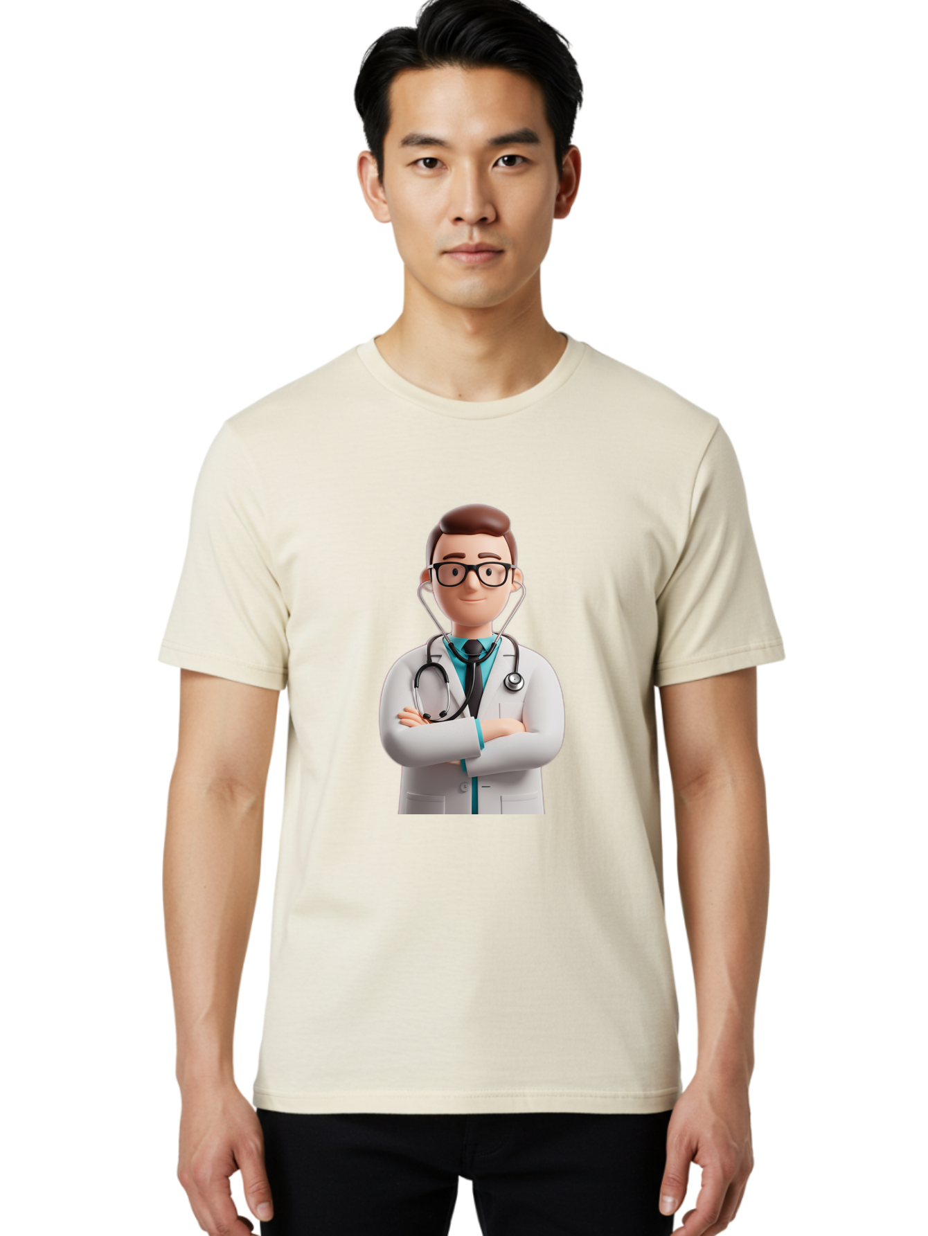 Doctor-3 Men'S Graphic Tee, 100% Cotton, Comfortable Casual Summer Wear, Machine Washable, Cartoon Doctor, Medical Professional, Stethoscope Around Neck, White Lab Coat, Confident Pose, Medical Care, Healthcare Provider, Friendly Smile, Baa457
