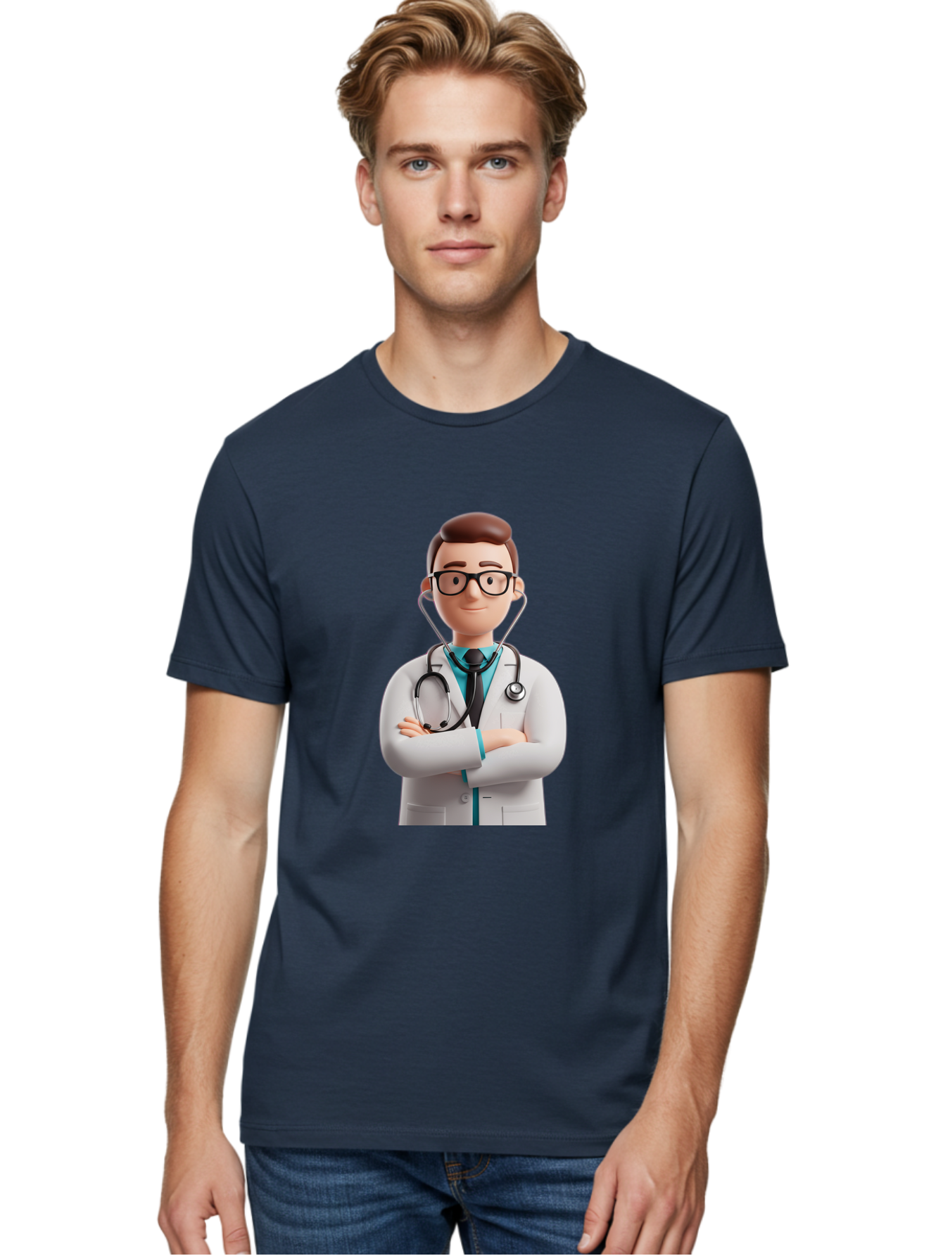 Doctor-3 Men'S Graphic Tee, 100% Cotton, Comfortable Casual Summer Wear, Machine Washable, Cartoon Doctor, Medical Professional, Stethoscope Around Neck, White Lab Coat, Confident Pose, Medical Care, Healthcare Provider, Friendly Smile, Baa457