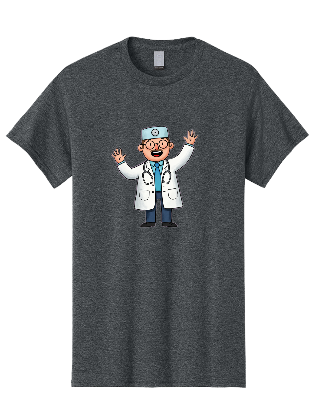 Doctor-6 Men'S Graphic Tee, 100% Cotton, Comfortable Casual Summer Wear, Machine Washable, Cartoon Doctor, Healthcare Professional, Medical Illustration, White Lab Coat, Stethoscope, Blue Tie, Smiling Doctor, Friendly Gesture, Baa461