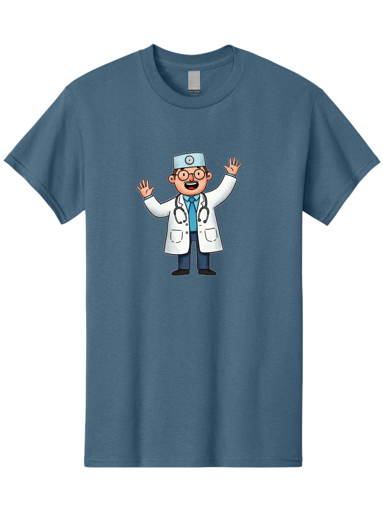 Doctor-6 Men'S Graphic Tee, 100% Cotton, Comfortable Casual Summer Wear, Machine Washable, Cartoon Doctor, Healthcare Professional, Medical Illustration, White Lab Coat, Stethoscope, Blue Tie, Smiling Doctor, Friendly Gesture, Baa461