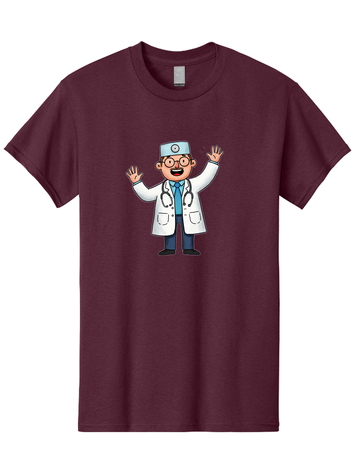Doctor-6 Men'S Graphic Tee, 100% Cotton, Comfortable Casual Summer Wear, Machine Washable, Cartoon Doctor, Healthcare Professional, Medical Illustration, White Lab Coat, Stethoscope, Blue Tie, Smiling Doctor, Friendly Gesture, Baa461