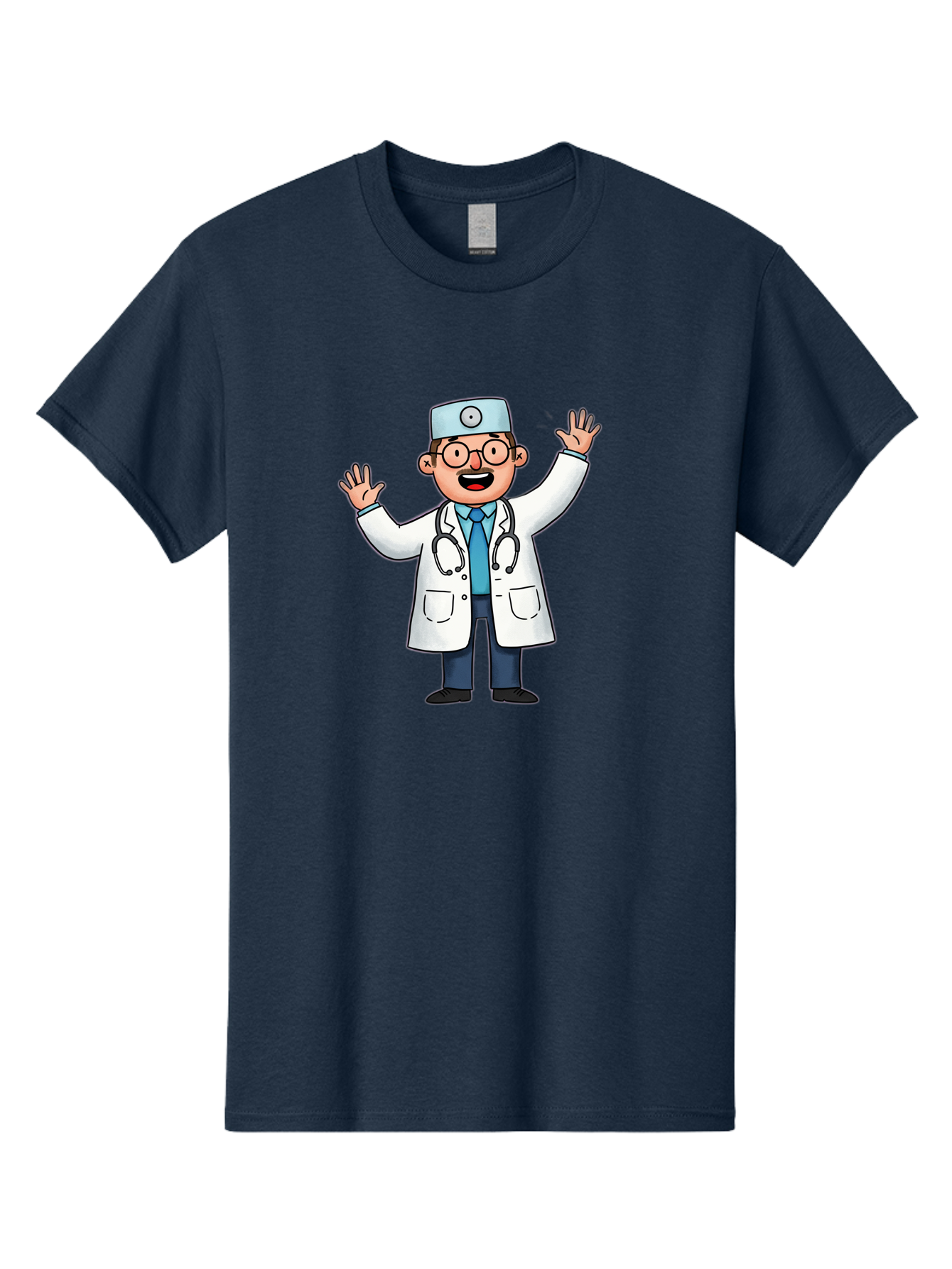 Doctor-6 Men'S Graphic Tee, 100% Cotton, Comfortable Casual Summer Wear, Machine Washable, Cartoon Doctor, Healthcare Professional, Medical Illustration, White Lab Coat, Stethoscope, Blue Tie, Smiling Doctor, Friendly Gesture, Baa461