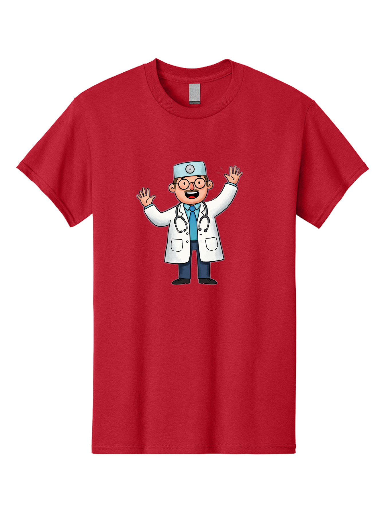 Doctor-6 Men'S Graphic Tee, 100% Cotton, Comfortable Casual Summer Wear, Machine Washable, Cartoon Doctor, Healthcare Professional, Medical Illustration, White Lab Coat, Stethoscope, Blue Tie, Smiling Doctor, Friendly Gesture, Baa461