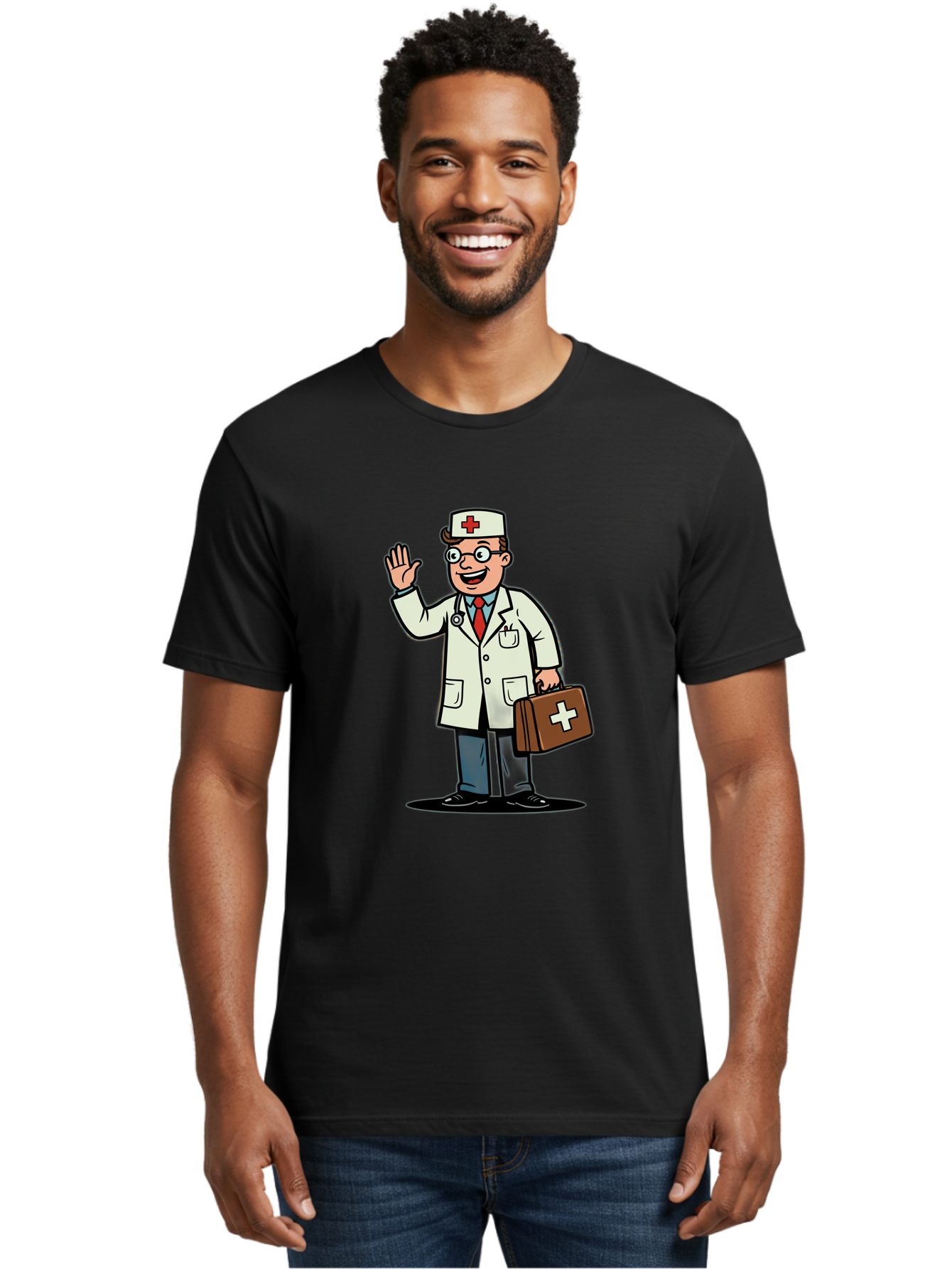 Doctor-7 Men'S Graphic Tee, 100% Cotton, Comfortable Casual Summer Wear, Machine Washable, Cartoon Doctor, Medical Professional, First Aid Kit, Red Cross, Healthcare Worker, Friendly Doctor, Medical Assistance, Doctor'S Kit, Health Care Baa462