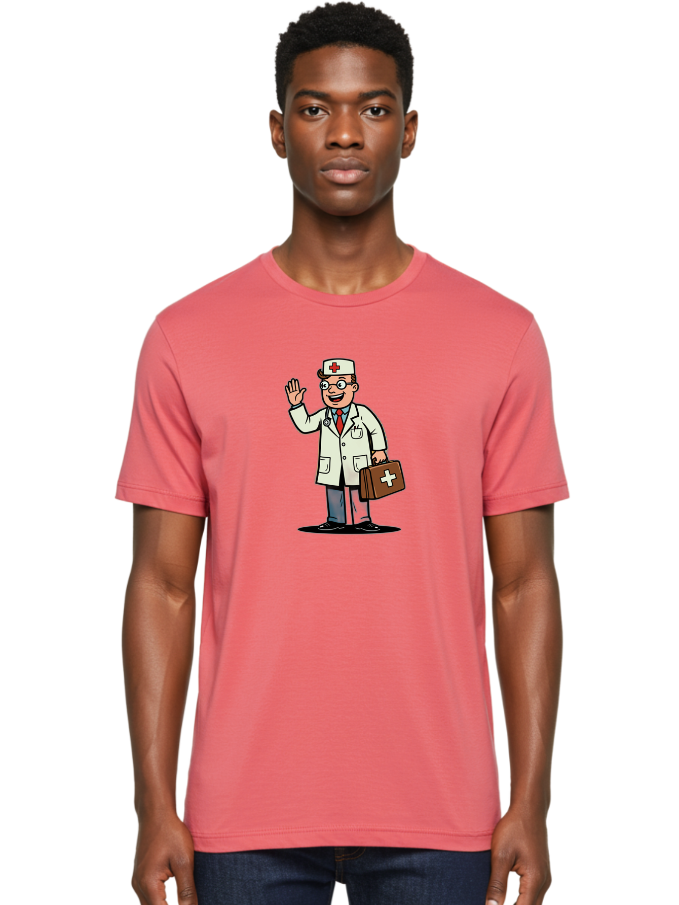 Doctor-7 Men'S Graphic Tee, 100% Cotton, Comfortable Casual Summer Wear, Machine Washable, Cartoon Doctor, Medical Professional, First Aid Kit, Red Cross, Healthcare Worker, Friendly Doctor, Medical Assistance, Doctor'S Kit, Health Care Baa462