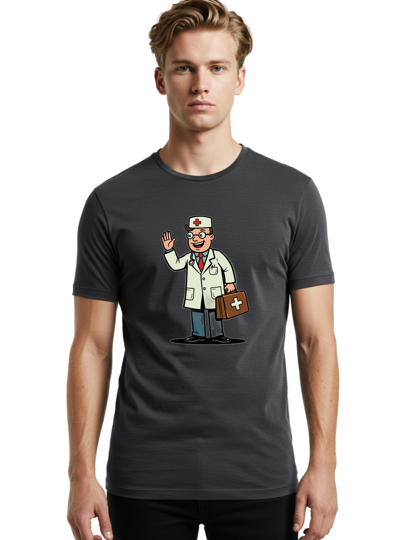 Doctor-7 Men'S Graphic Tee, 100% Cotton, Comfortable Casual Summer Wear, Machine Washable, Cartoon Doctor, Medical Professional, First Aid Kit, Red Cross, Healthcare Worker, Friendly Doctor, Medical Assistance, Doctor'S Kit, Health Care Baa462