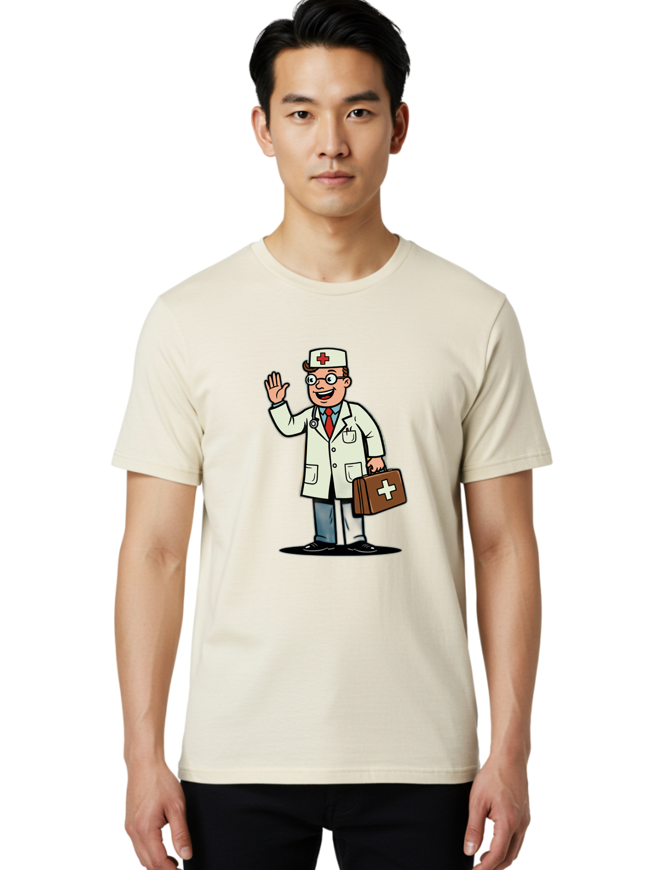 Doctor-7 Men'S Graphic Tee, 100% Cotton, Comfortable Casual Summer Wear, Machine Washable, Cartoon Doctor, Medical Professional, First Aid Kit, Red Cross, Healthcare Worker, Friendly Doctor, Medical Assistance, Doctor'S Kit, Health Care Baa462