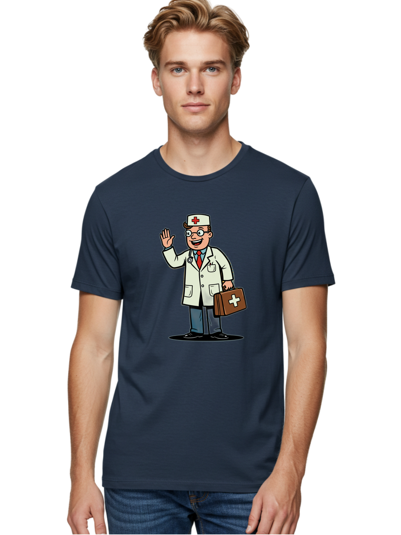 Doctor-7 Men'S Graphic Tee, 100% Cotton, Comfortable Casual Summer Wear, Machine Washable, Cartoon Doctor, Medical Professional, First Aid Kit, Red Cross, Healthcare Worker, Friendly Doctor, Medical Assistance, Doctor'S Kit, Health Care Baa462