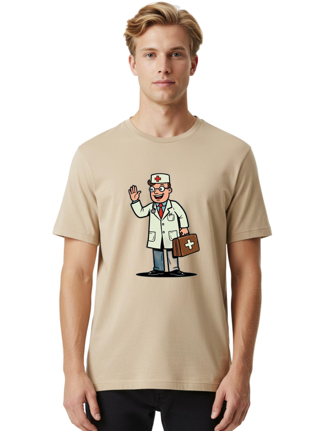 Doctor-7 Men'S Graphic Tee, 100% Cotton, Comfortable Casual Summer Wear, Machine Washable, Cartoon Doctor, Medical Professional, First Aid Kit, Red Cross, Healthcare Worker, Friendly Doctor, Medical Assistance, Doctor'S Kit, Health Care Baa462