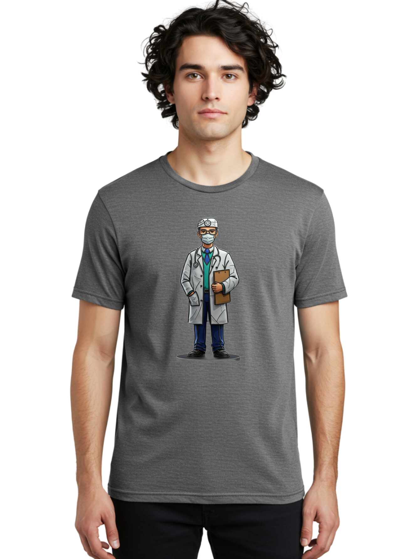 Doctor-8 Men'S Graphic Tee, 100% Cotton, Comfortable Casual Summer Wear, Machine Washable, Male Doctor, Medical Professional, Lab Coat, Stethoscope, Clipboard, Medical Attire, Healthcare Worker, Medical Mask Baa463