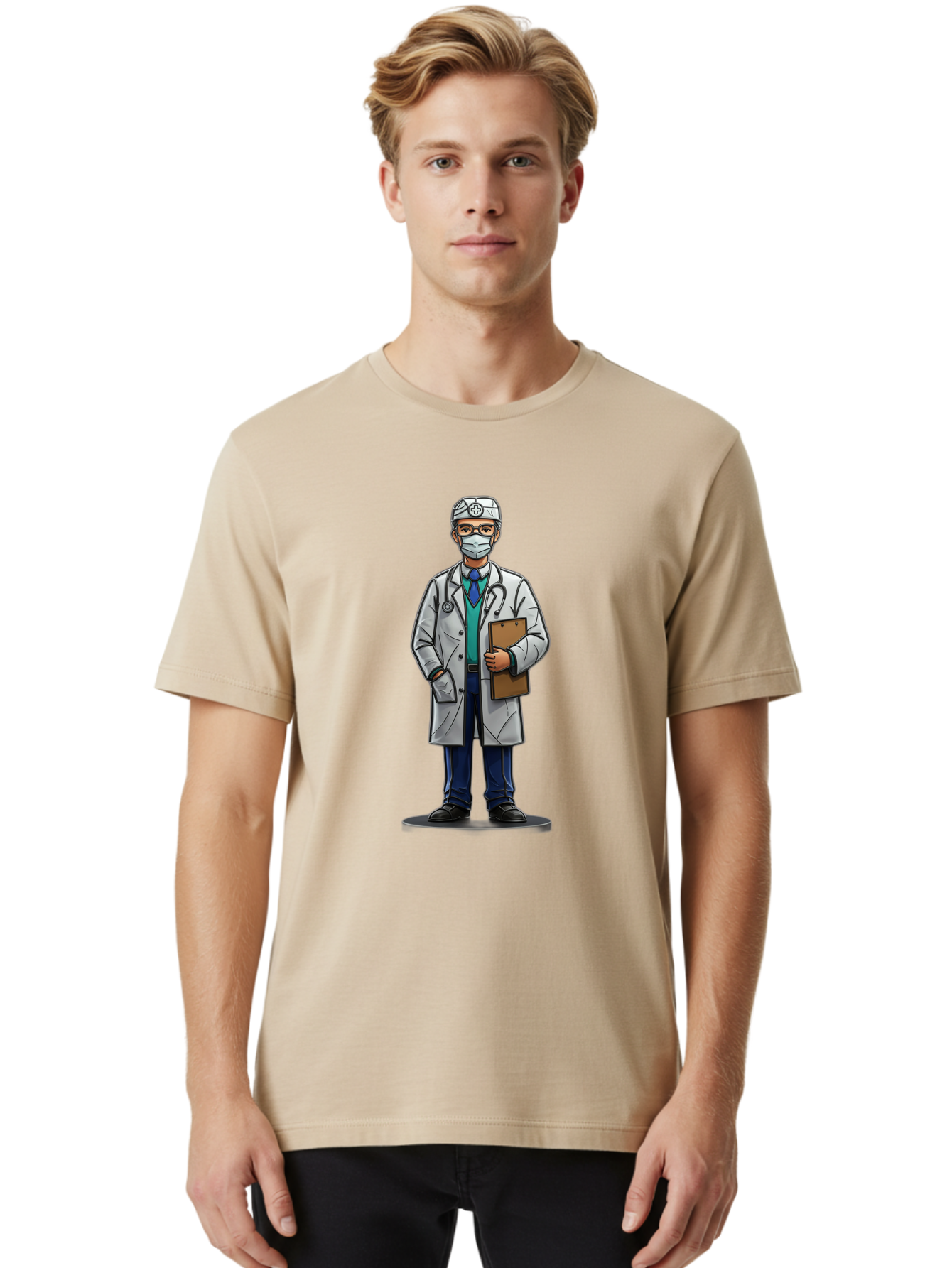 Doctor-8 Men'S Graphic Tee, 100% Cotton, Comfortable Casual Summer Wear, Machine Washable, Male Doctor, Medical Professional, Lab Coat, Stethoscope, Clipboard, Medical Attire, Healthcare Worker, Medical Mask Baa463