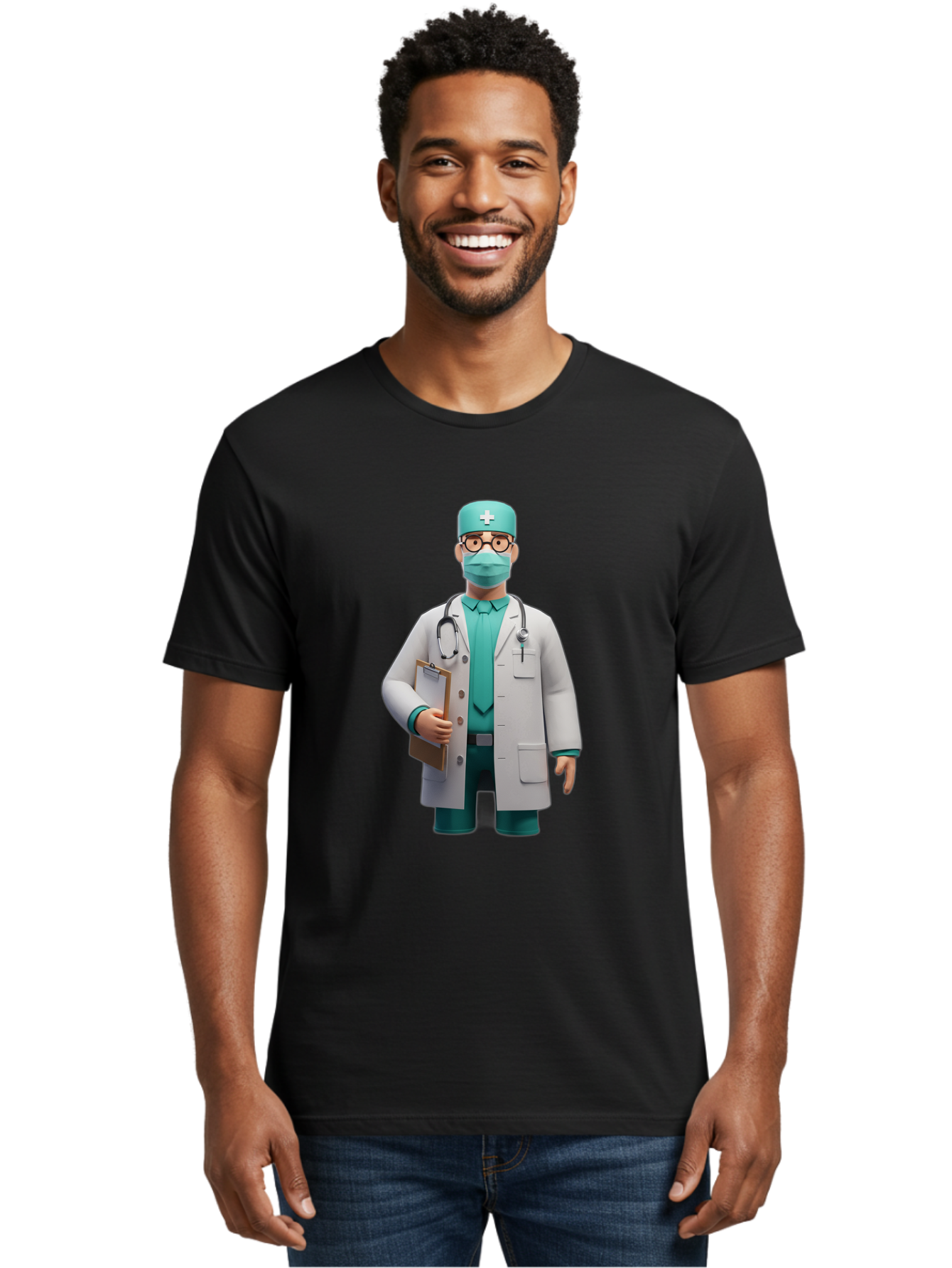 Doctor-9 Men'S Graphic Tee, 100% Cotton, Comfortable Casual Summer Wear, Machine Washable, 3D Cartoon Doctor, Medical Professional, White Coat, Stethoscope, Clipboard, Surgical Mask, Medical Hat, Healthcare Worker, Medical Attire, Baa464