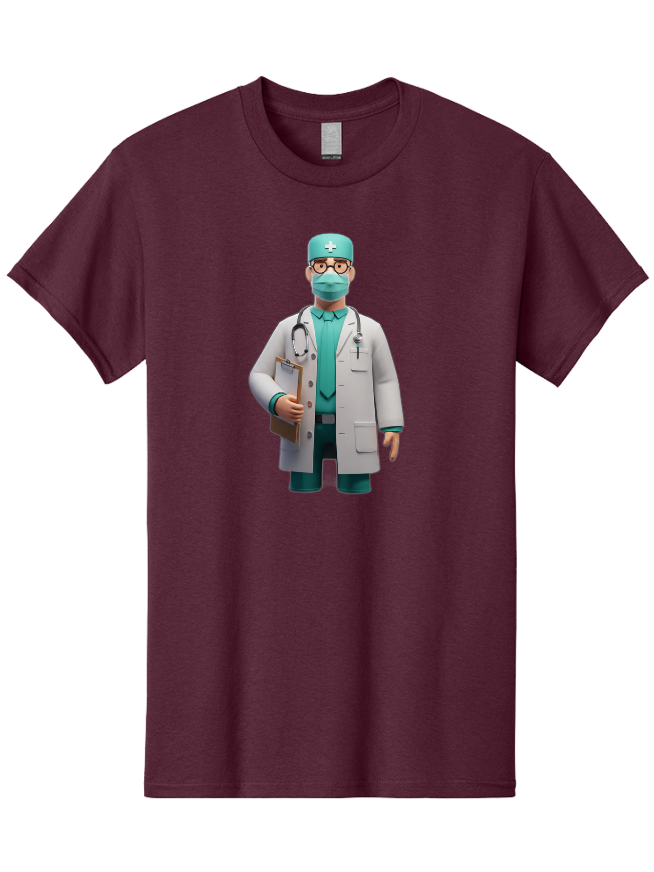 Doctor-9 Men'S Graphic Tee, 100% Cotton, Comfortable Casual Summer Wear, Machine Washable, 3D Cartoon Doctor, Medical Professional, White Coat, Stethoscope, Clipboard, Surgical Mask, Medical Hat, Healthcare Worker, Medical Attire, Baa464