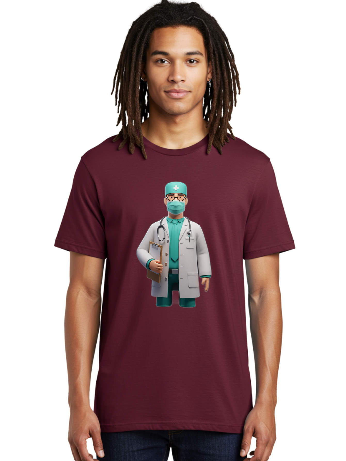 Doctor-9 Men'S Graphic Tee, 100% Cotton, Comfortable Casual Summer Wear, Machine Washable, 3D Cartoon Doctor, Medical Professional, White Coat, Stethoscope, Clipboard, Surgical Mask, Medical Hat, Healthcare Worker, Medical Attire, Baa464