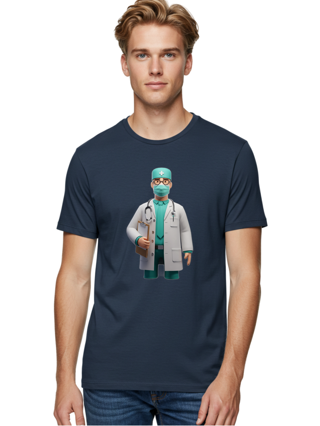 Doctor-9 Men'S Graphic Tee, 100% Cotton, Comfortable Casual Summer Wear, Machine Washable, 3D Cartoon Doctor, Medical Professional, White Coat, Stethoscope, Clipboard, Surgical Mask, Medical Hat, Healthcare Worker, Medical Attire, Baa464