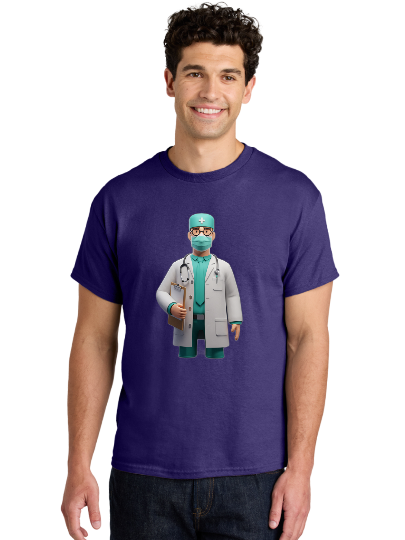 Doctor-9 Men'S Graphic Tee, 100% Cotton, Comfortable Casual Summer Wear, Machine Washable, 3D Cartoon Doctor, Medical Professional, White Coat, Stethoscope, Clipboard, Surgical Mask, Medical Hat, Healthcare Worker, Medical Attire, Baa464