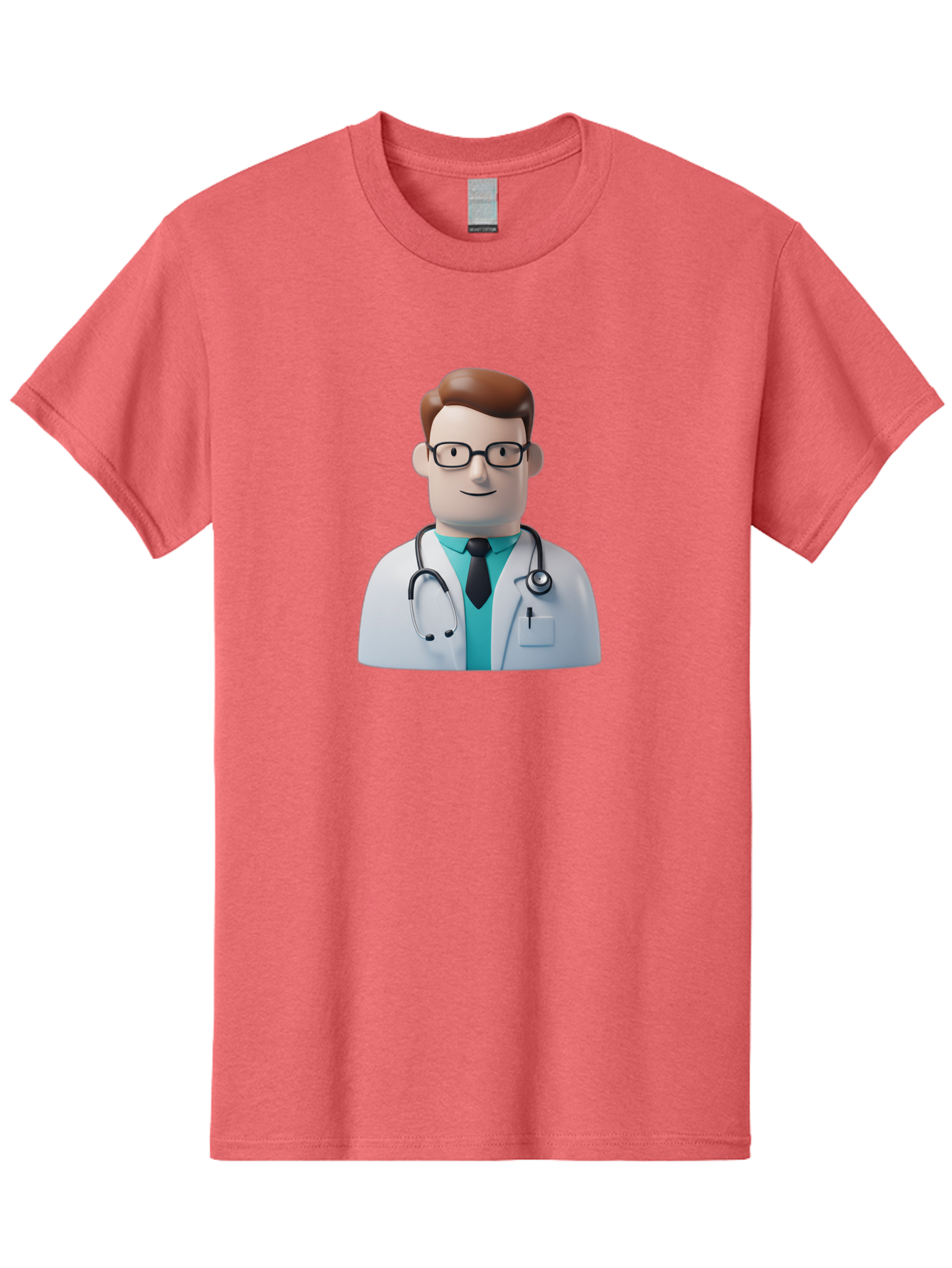 Doctor-Character-1 Men'S Graphic Tee, 100% Cotton, Comfortable Casual Summer Wear, Machine Washable, Male Doctor, White Lab Coat, Stethoscope, Black Tie, Blue Shirt, Friendly Smile, Medical Professional, Healthcare Provider, Doctor Character, Baa468