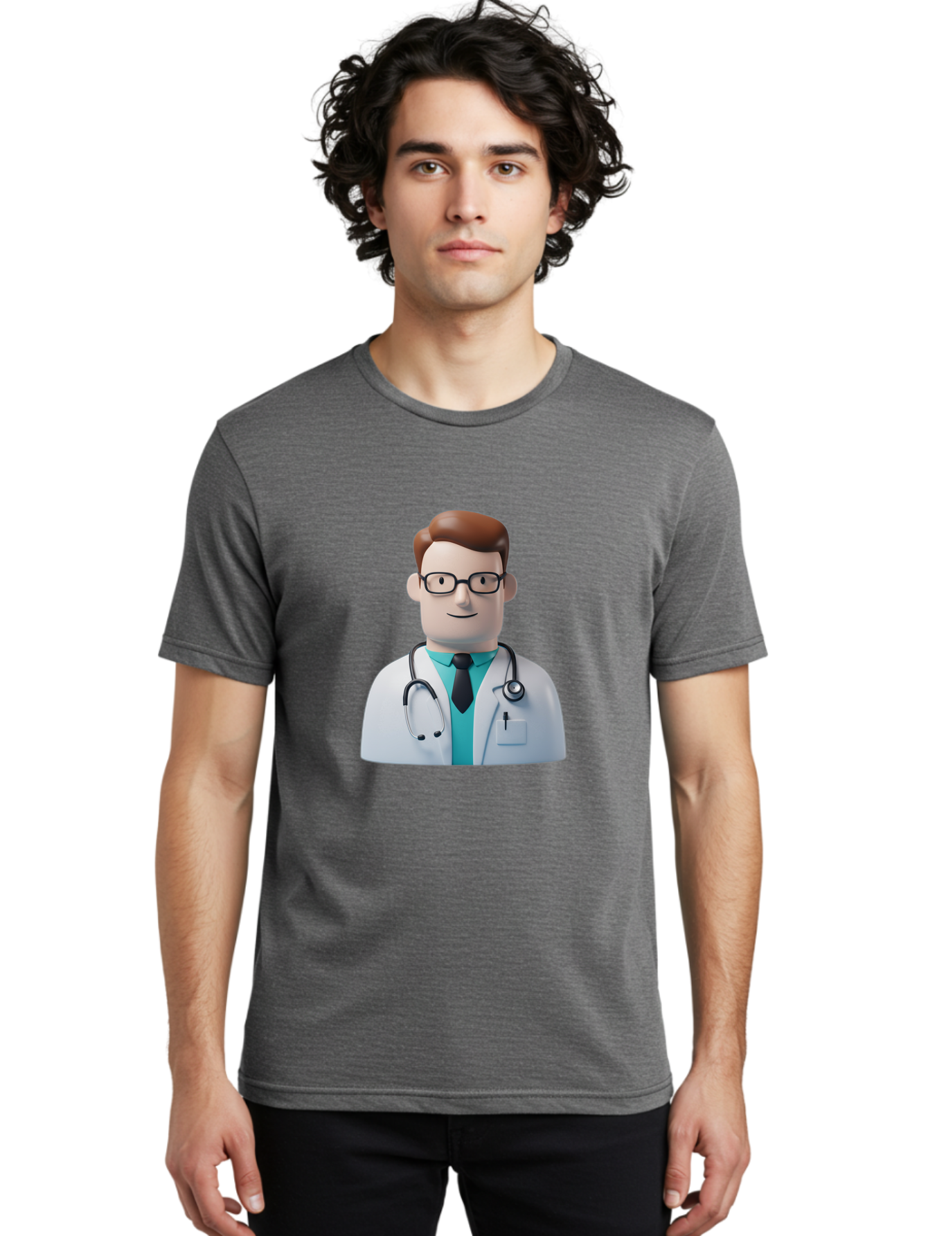 Doctor-Character-1 Men'S Graphic Tee, 100% Cotton, Comfortable Casual Summer Wear, Machine Washable, Male Doctor, White Lab Coat, Stethoscope, Black Tie, Blue Shirt, Friendly Smile, Medical Professional, Healthcare Provider, Doctor Character, Baa468