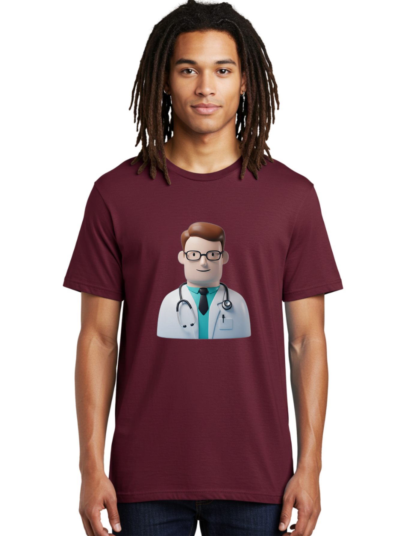 Doctor-Character-1 Men'S Graphic Tee, 100% Cotton, Comfortable Casual Summer Wear, Machine Washable, Male Doctor, White Lab Coat, Stethoscope, Black Tie, Blue Shirt, Friendly Smile, Medical Professional, Healthcare Provider, Doctor Character, Baa468