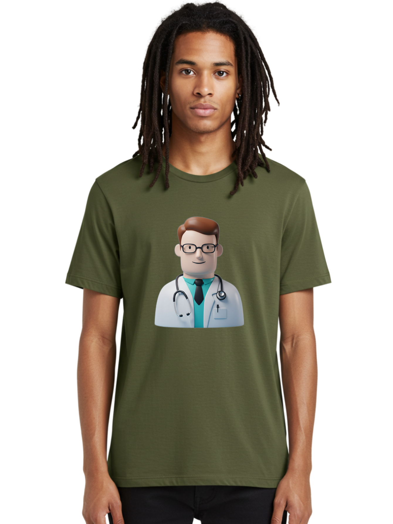 Doctor-Character-1 Men'S Graphic Tee, 100% Cotton, Comfortable Casual Summer Wear, Machine Washable, Male Doctor, White Lab Coat, Stethoscope, Black Tie, Blue Shirt, Friendly Smile, Medical Professional, Healthcare Provider, Doctor Character, Baa468