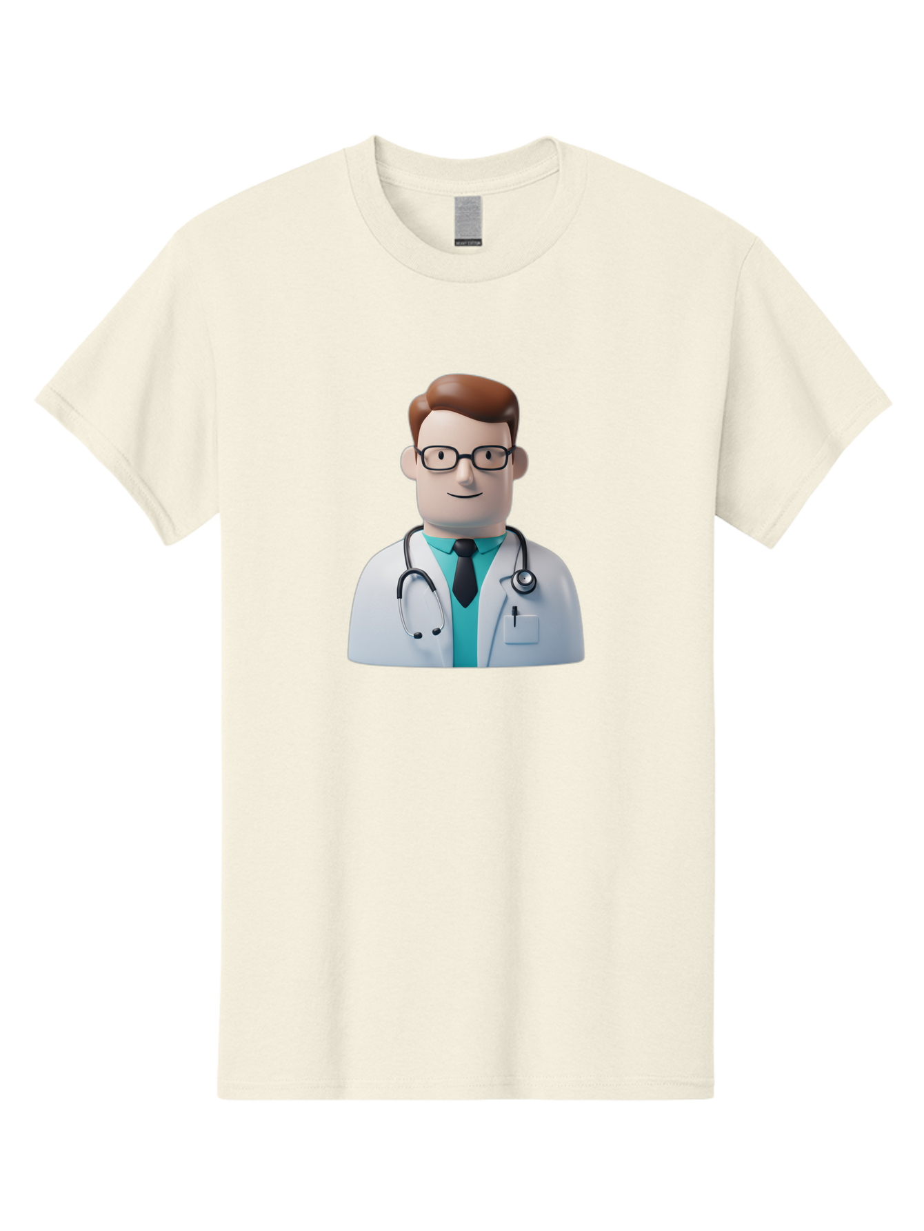 Doctor-Character-1 Men'S Graphic Tee, 100% Cotton, Comfortable Casual Summer Wear, Machine Washable, Male Doctor, White Lab Coat, Stethoscope, Black Tie, Blue Shirt, Friendly Smile, Medical Professional, Healthcare Provider, Doctor Character, Baa468