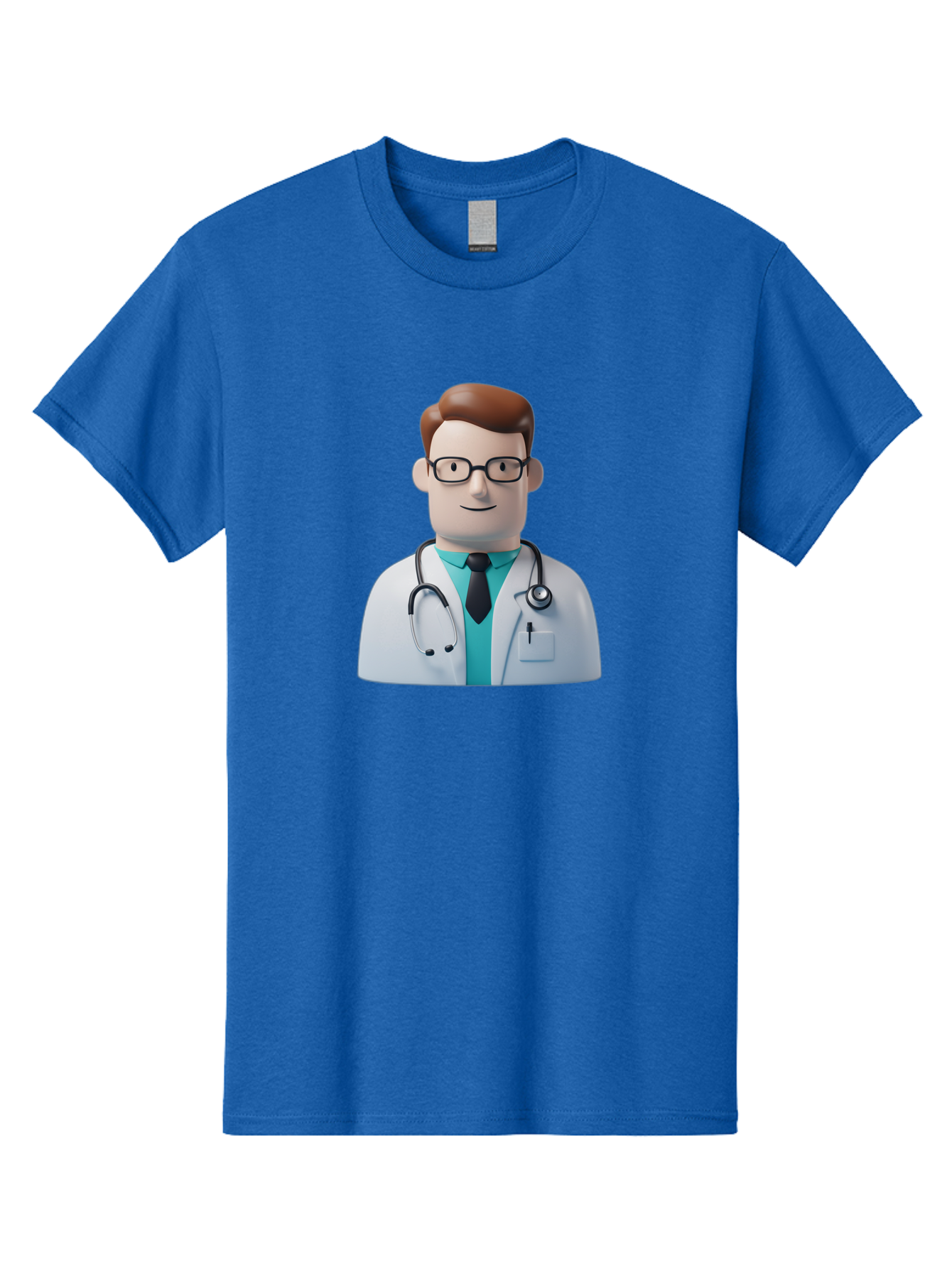 Doctor-Character-1 Men'S Graphic Tee, 100% Cotton, Comfortable Casual Summer Wear, Machine Washable, Male Doctor, White Lab Coat, Stethoscope, Black Tie, Blue Shirt, Friendly Smile, Medical Professional, Healthcare Provider, Doctor Character, Baa468